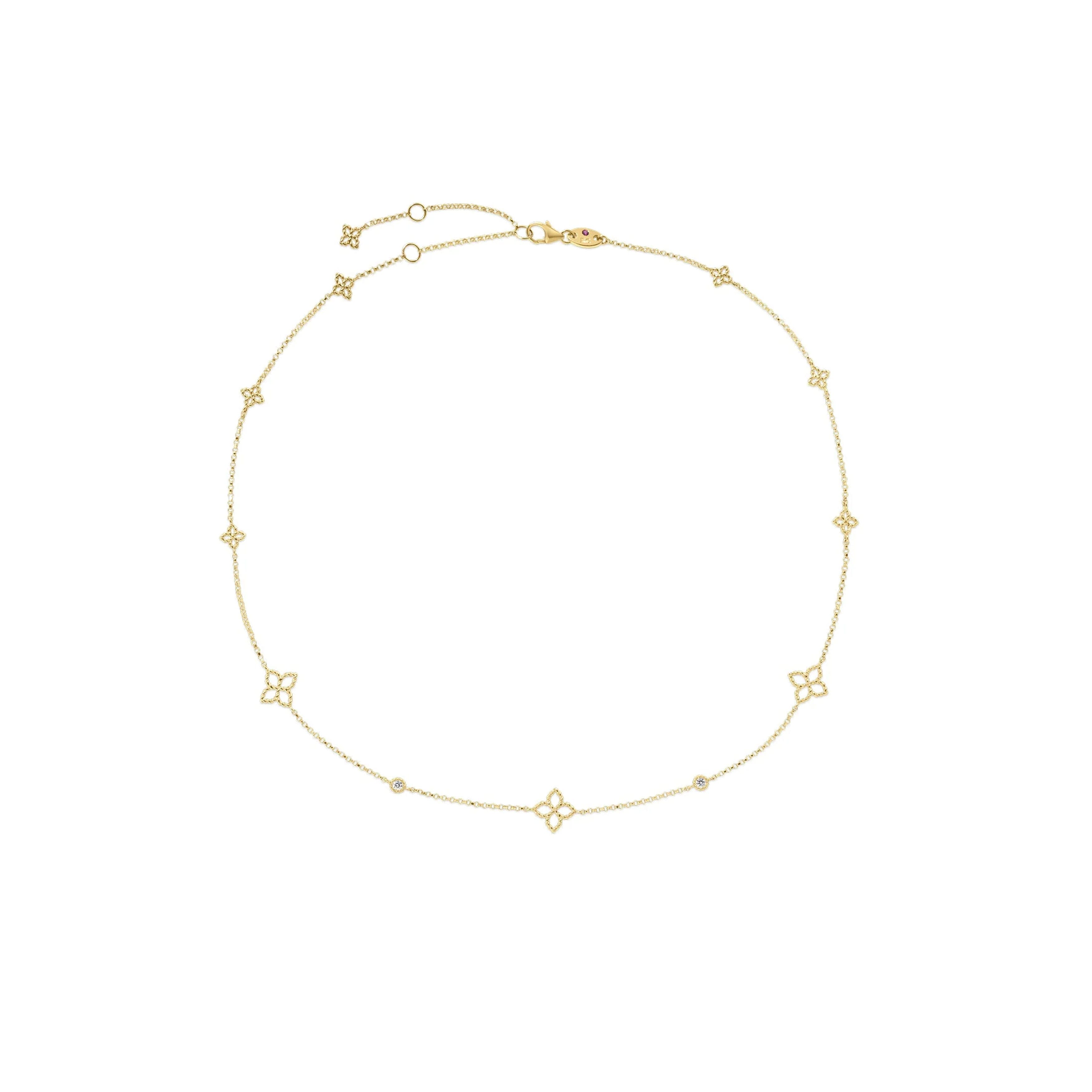 Roberto Coin Principessa 18k Yellow Gold Diamond & Flower Station Necklace