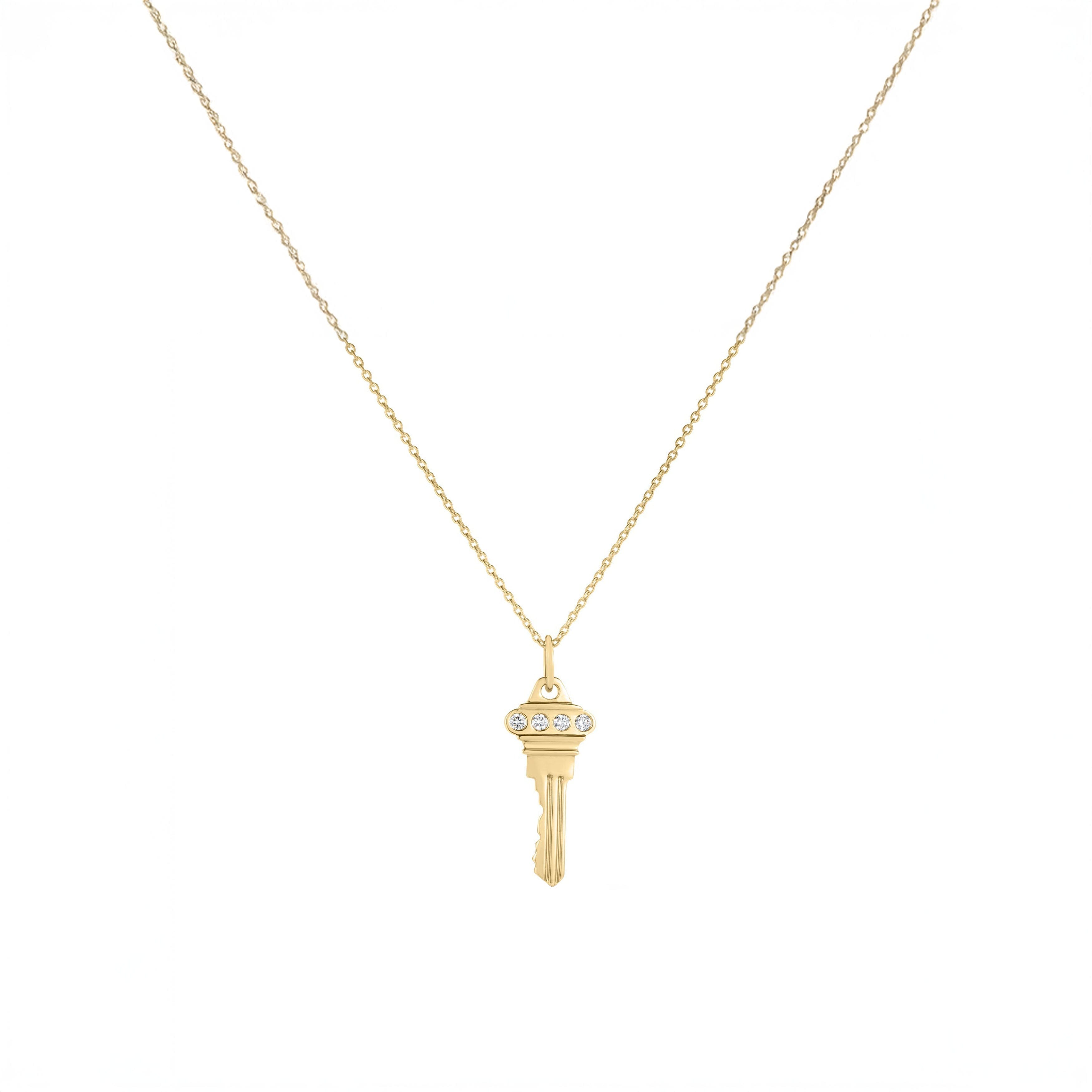 Roberto Coin Tiny Treasures 18K Yellow Gold 0.05CT Diamond Accent Key Necklace