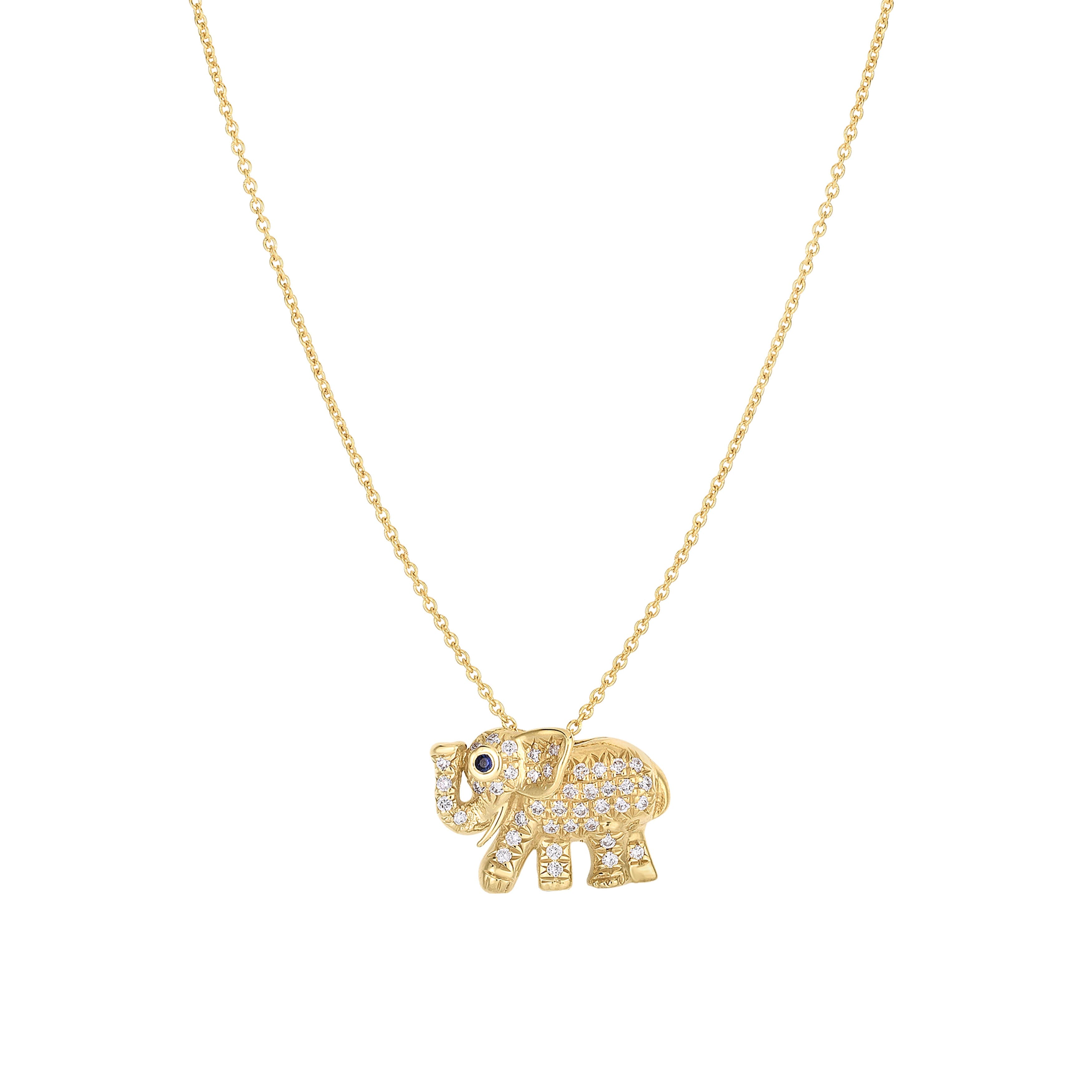 Roberto Coin Tiny Treasures 18K Yellow Gold 0.19CT Diamond and 0.01CT Blue Sapphire Elephant Necklace