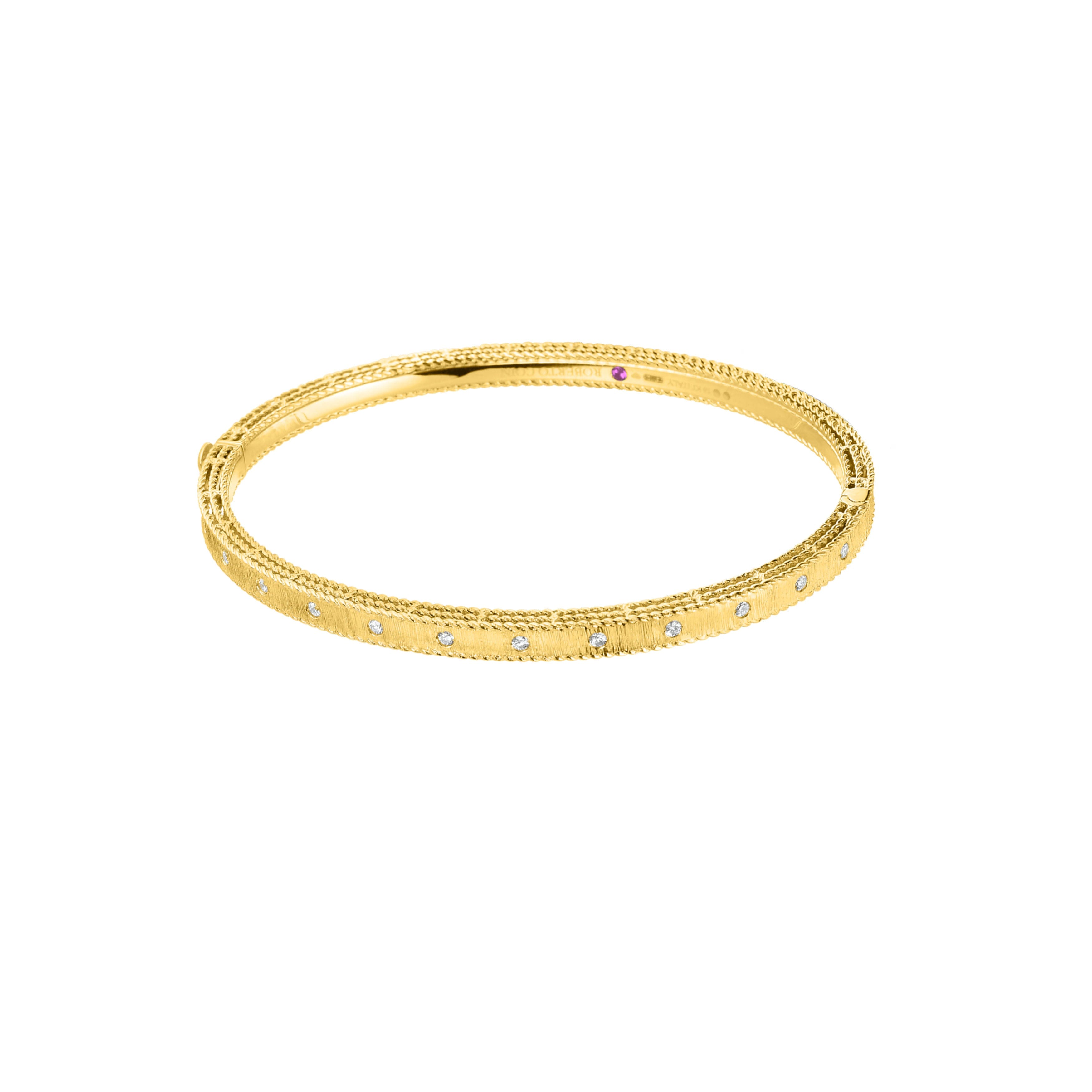 Roberto Coin Princess 18K Yellow Gold 0.17CT Diamond Satin Small Bangle