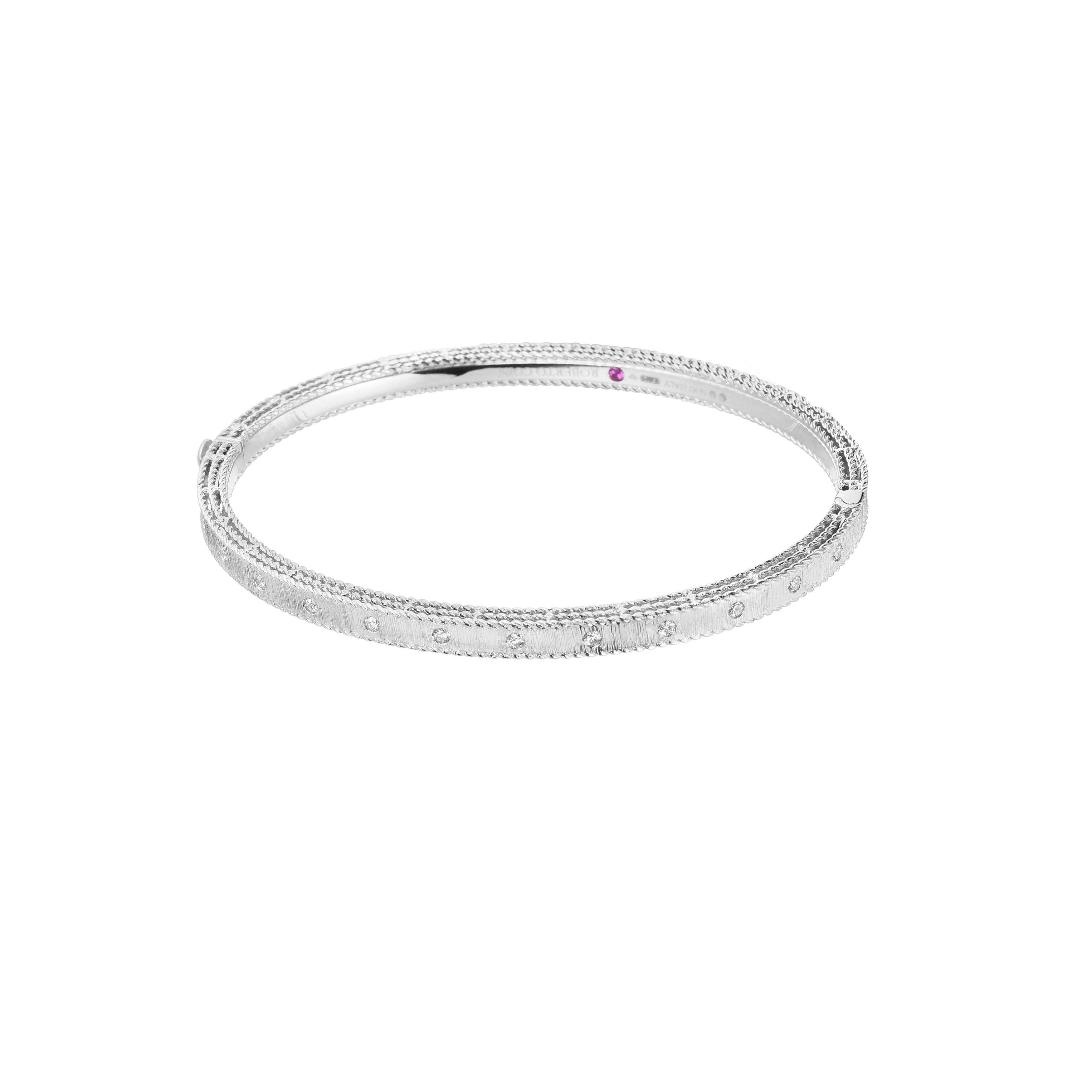 Roberto Coin Princess 18K White Gold 0.17CT Diamond Satin Small Bangle