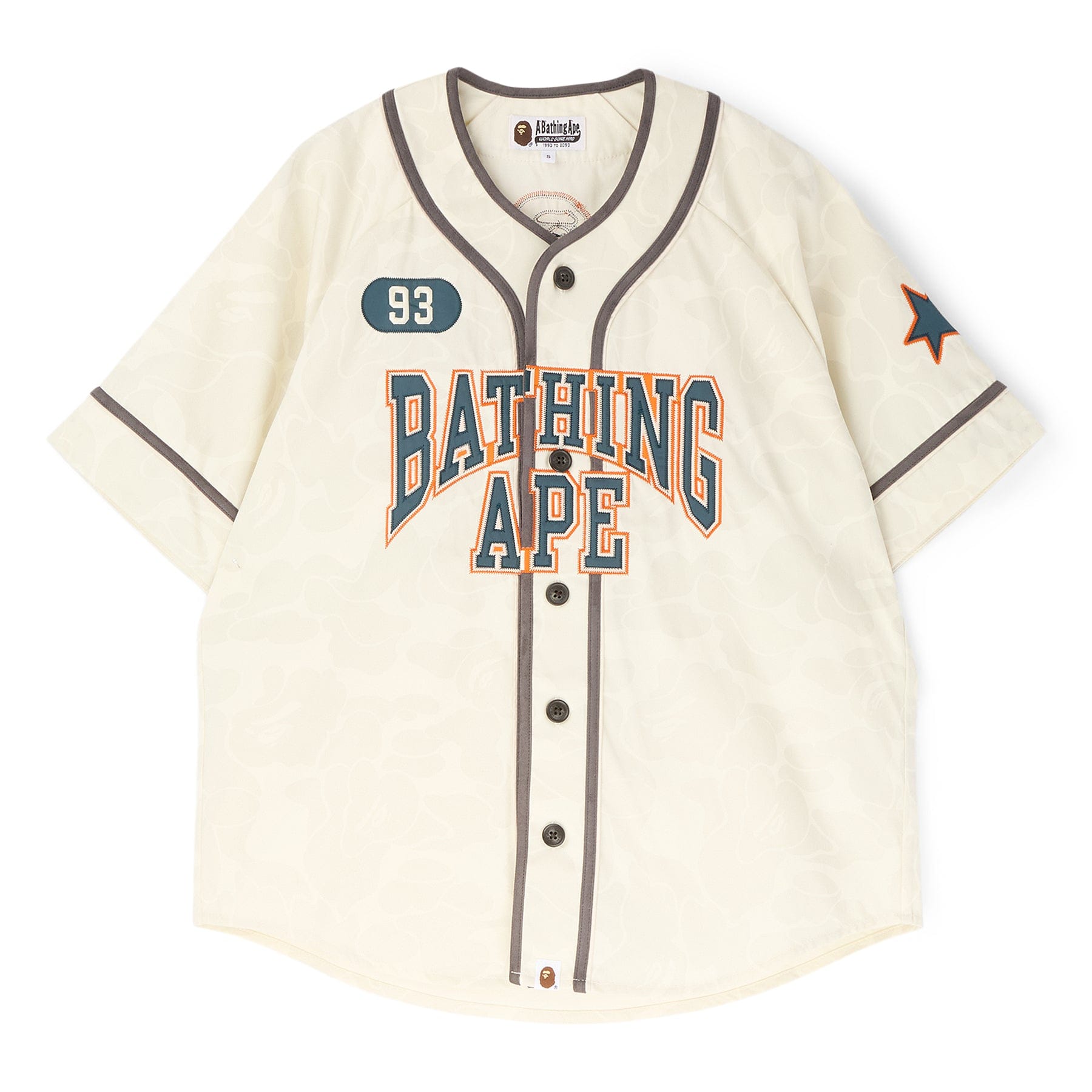 BAPE A Bathing Ape Solid Camo Multi Logo Baseball Ss Shirt M (Ivory)