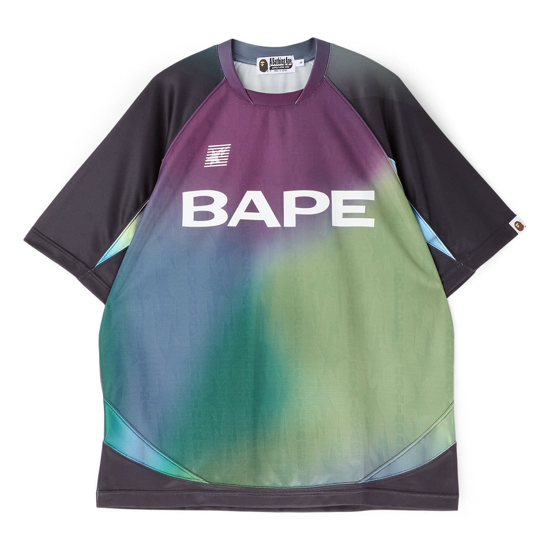 BAPE A Bathing Ape Tie Dye Sta Stripe Pattern Relaxed Fit Football Jersey Tee M (Black)