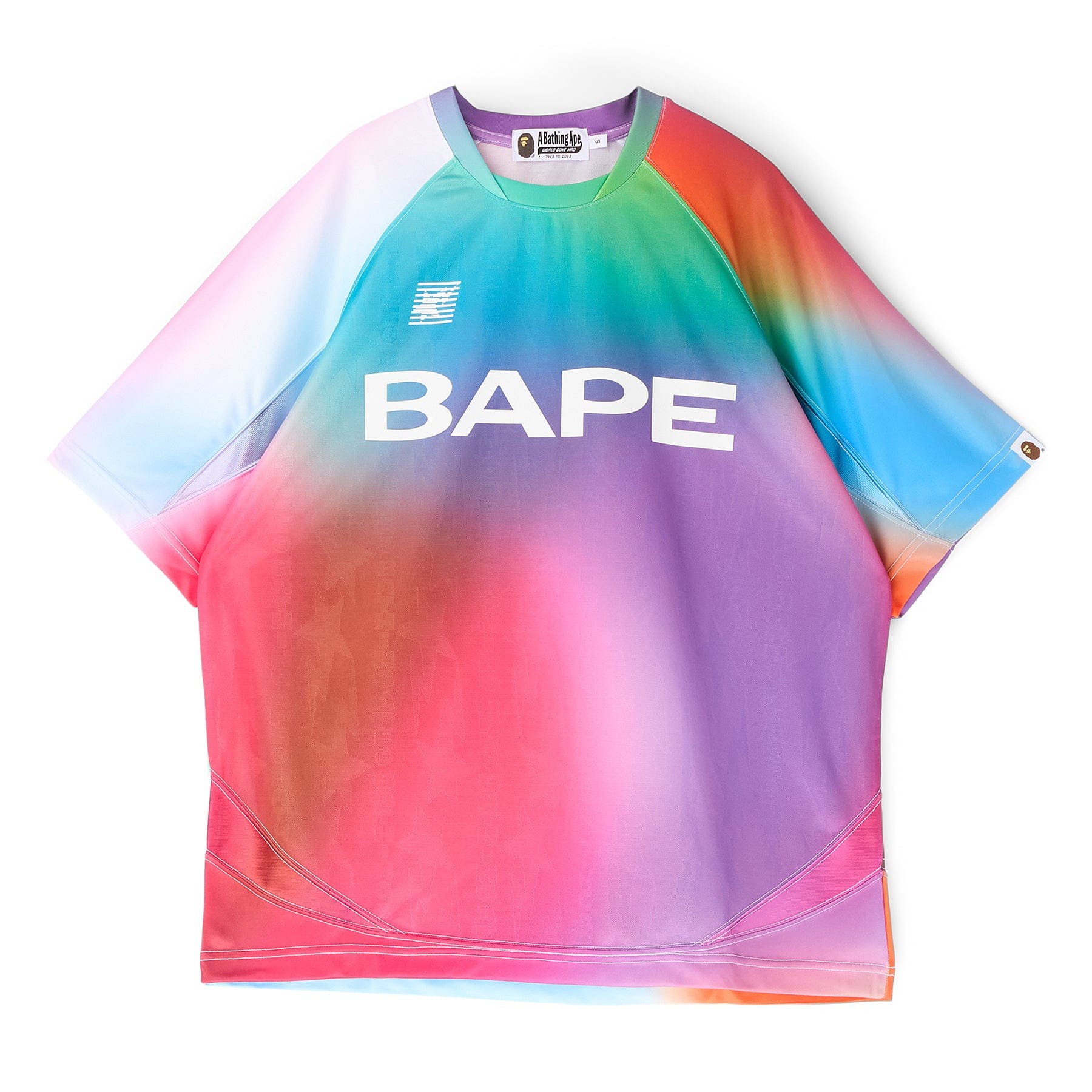BAPE A Bathing Ape Tie Dye Sta Stripe Pattern Relaxed Fit Football Jersey Tee M (Multi)
