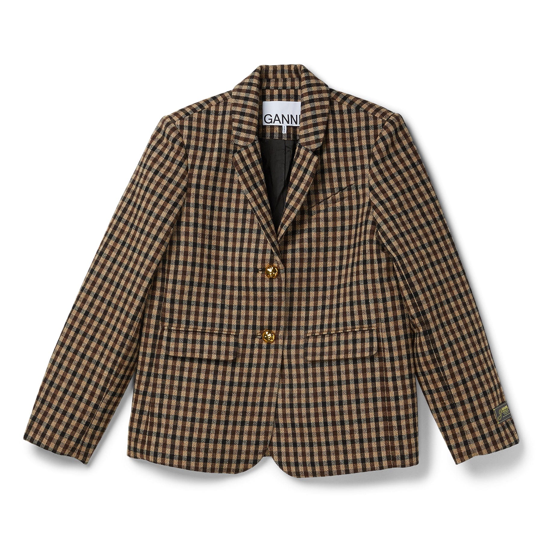GANNI Check Wool Mix Oversized Blazer (Chicory Coffee)