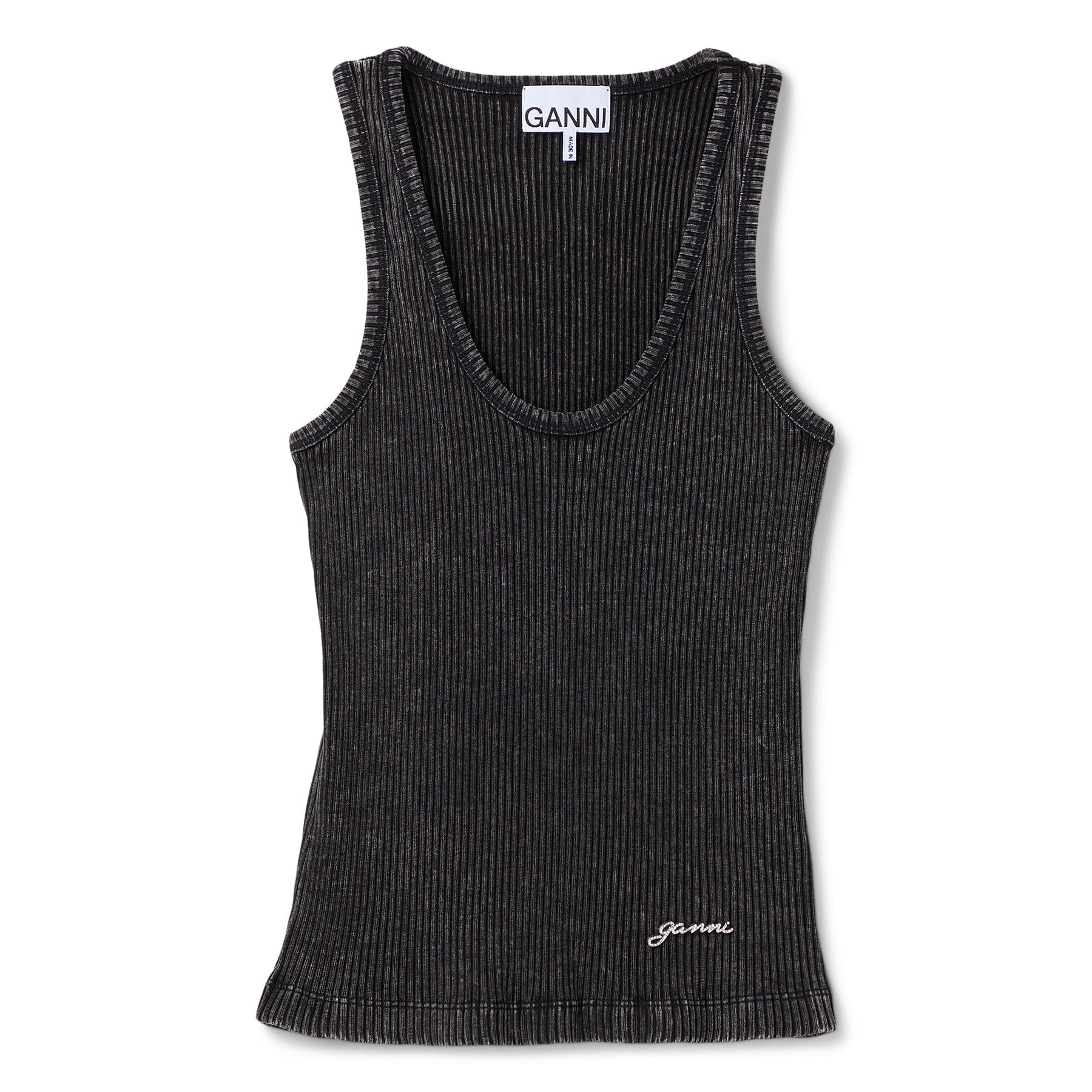 GANNI Heavy Rib Jersey Tank Top (Black washed)