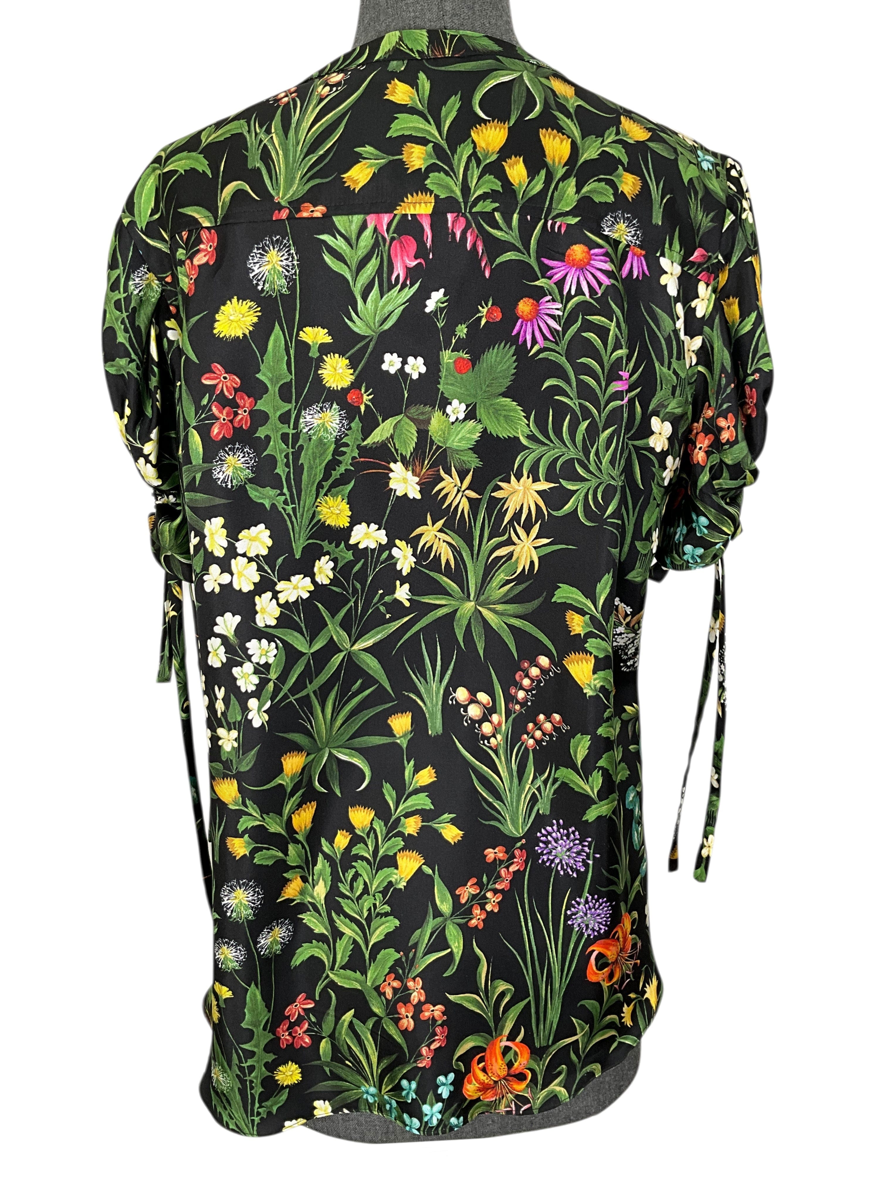 Oscar de la Renta Floral Silk Puff Sleeve Blouse Size S