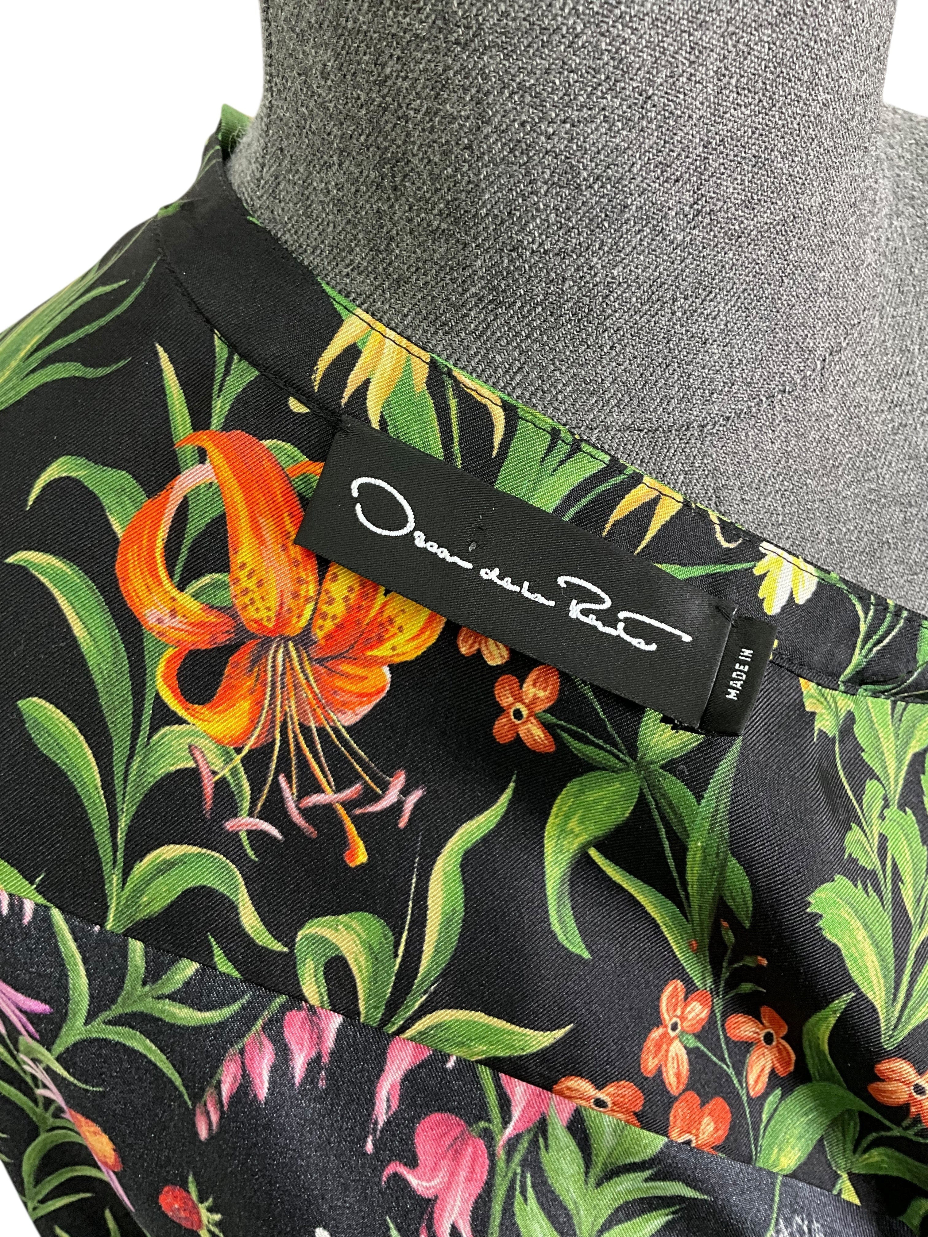 Oscar de la Renta Floral Silk Puff Sleeve Blouse Size S