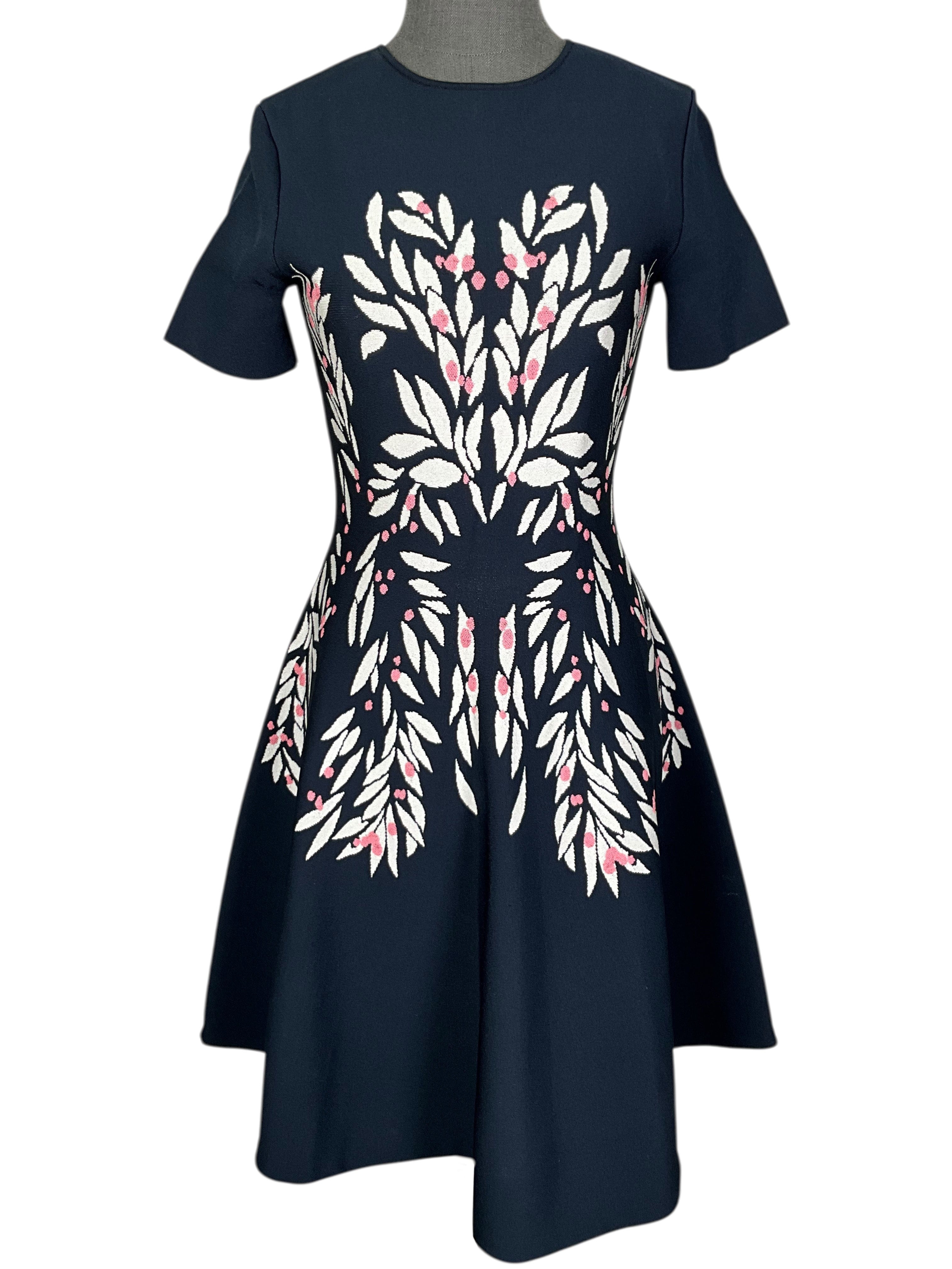 Oscar de la Renta Floral Knit Short Sleeve Dress Size S