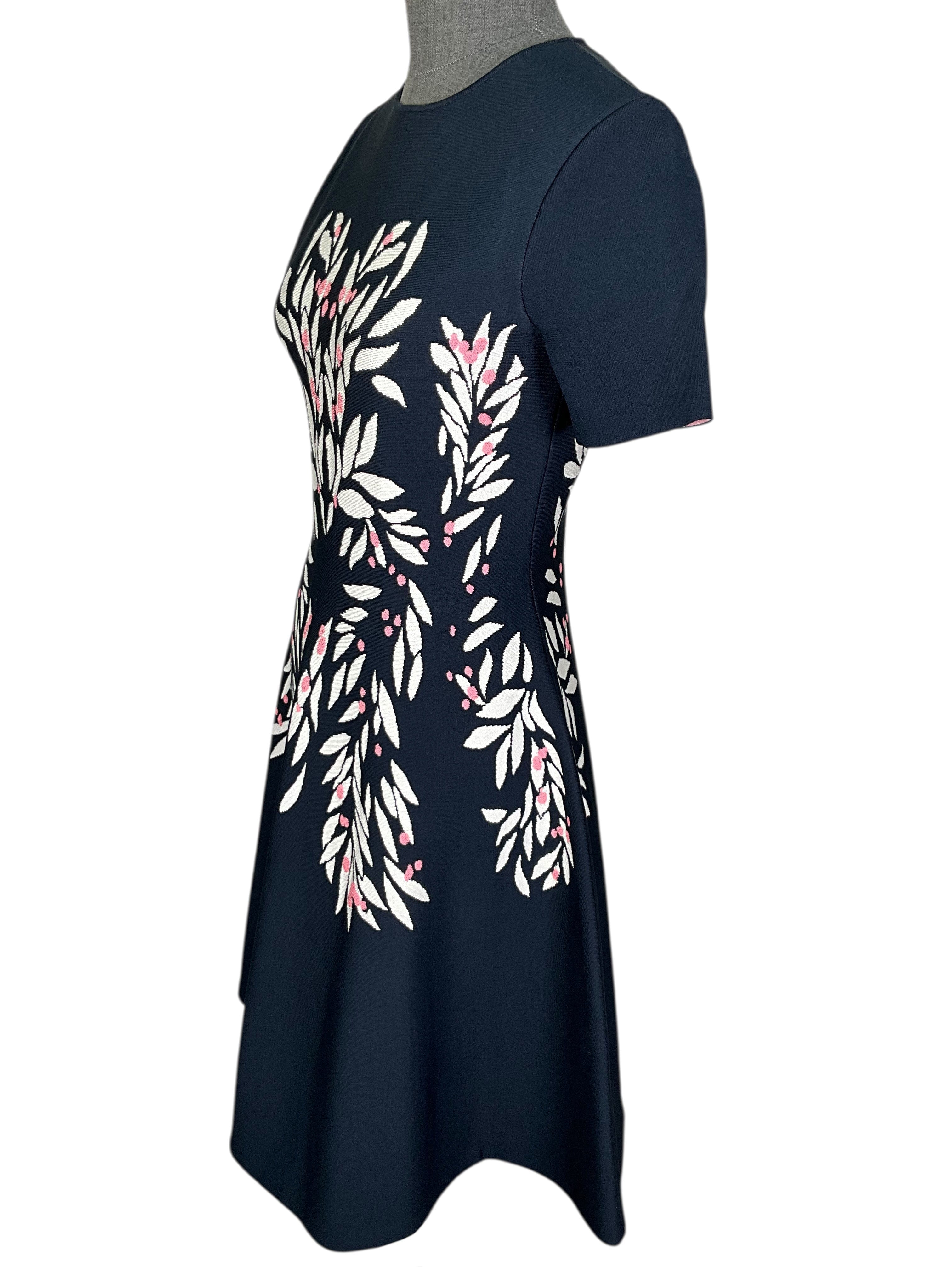 Oscar de la Renta Floral Knit Short Sleeve Dress Size S