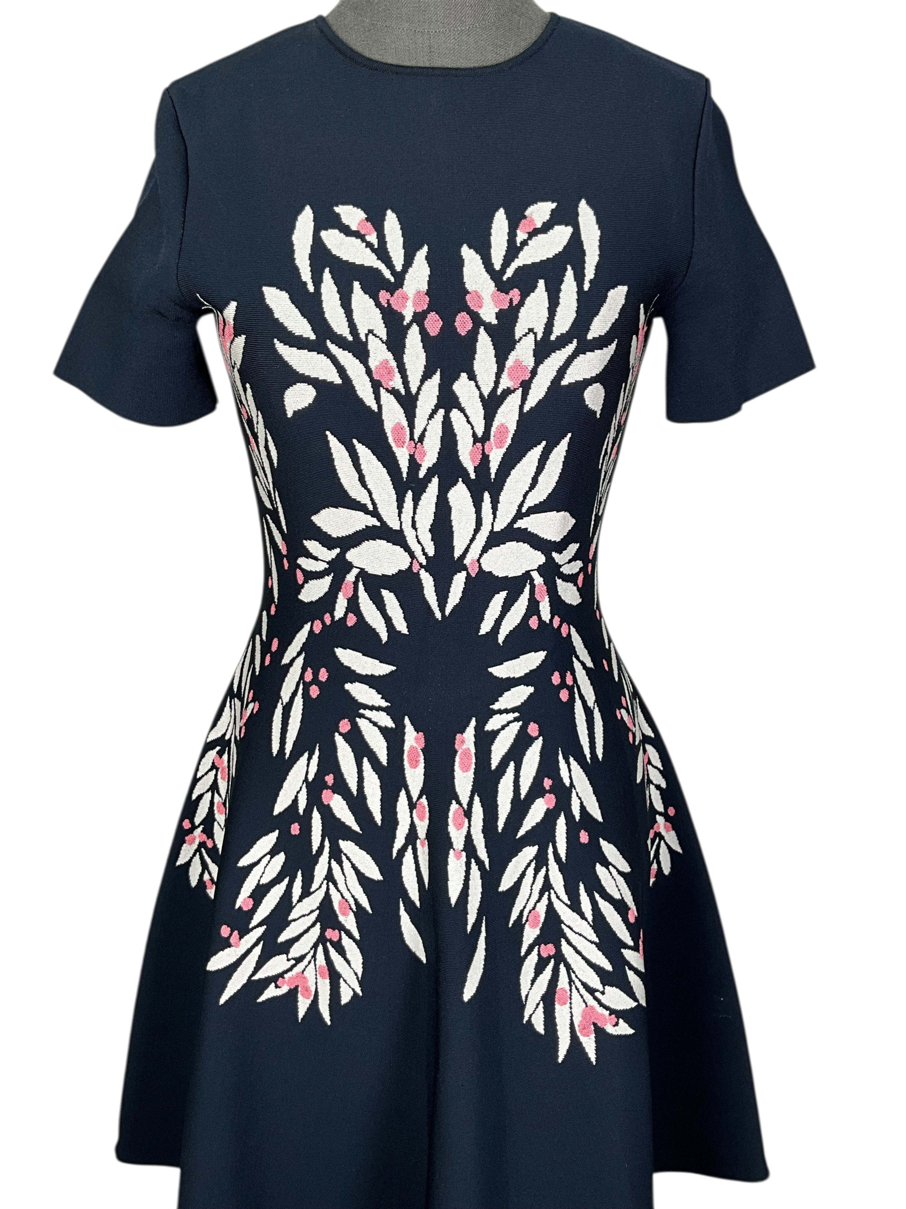 Oscar de la Renta Floral Knit Short Sleeve Dress Size S