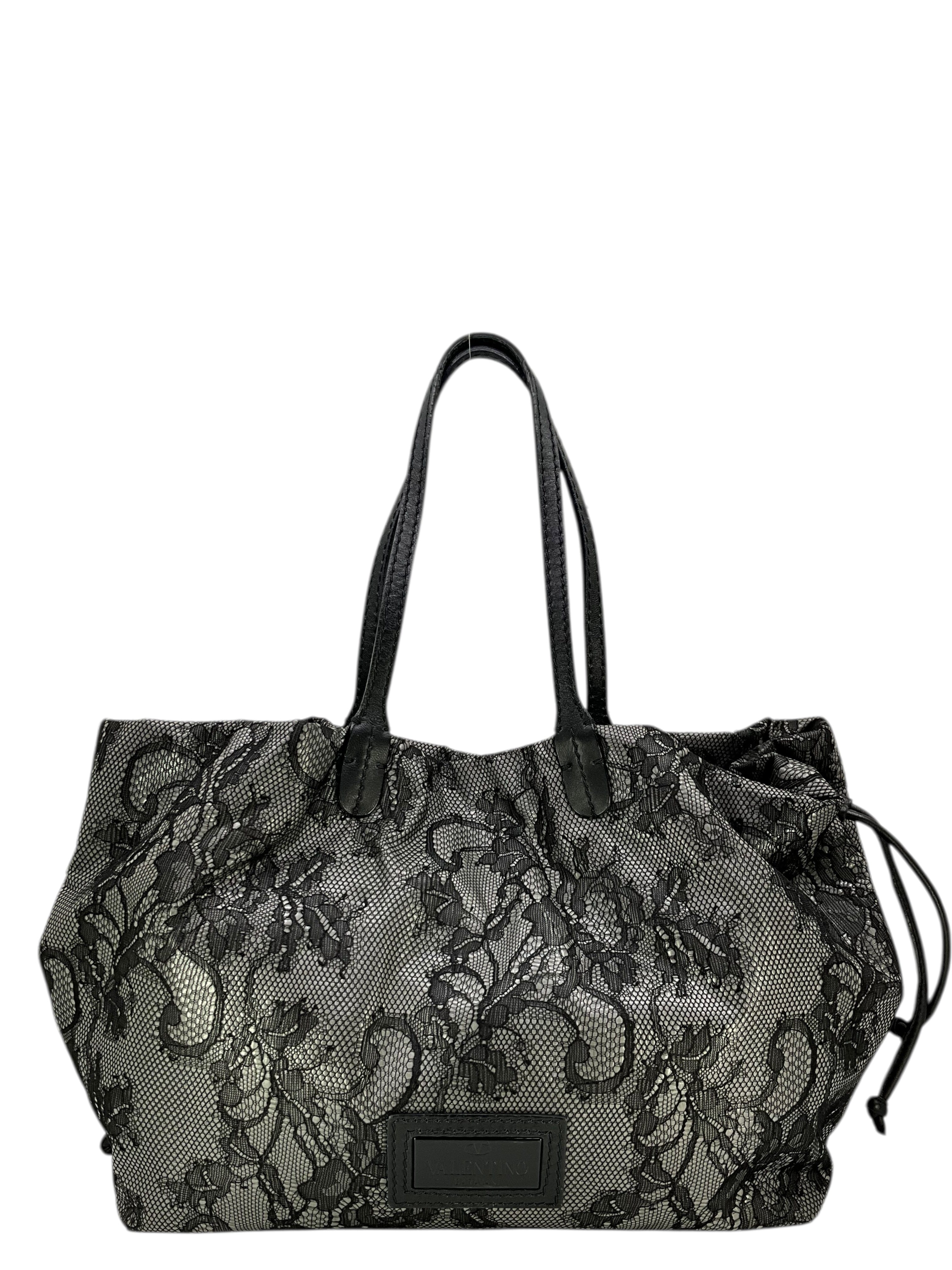 Valentino Valantino Garavani Lace Leather Trim Tote Bag