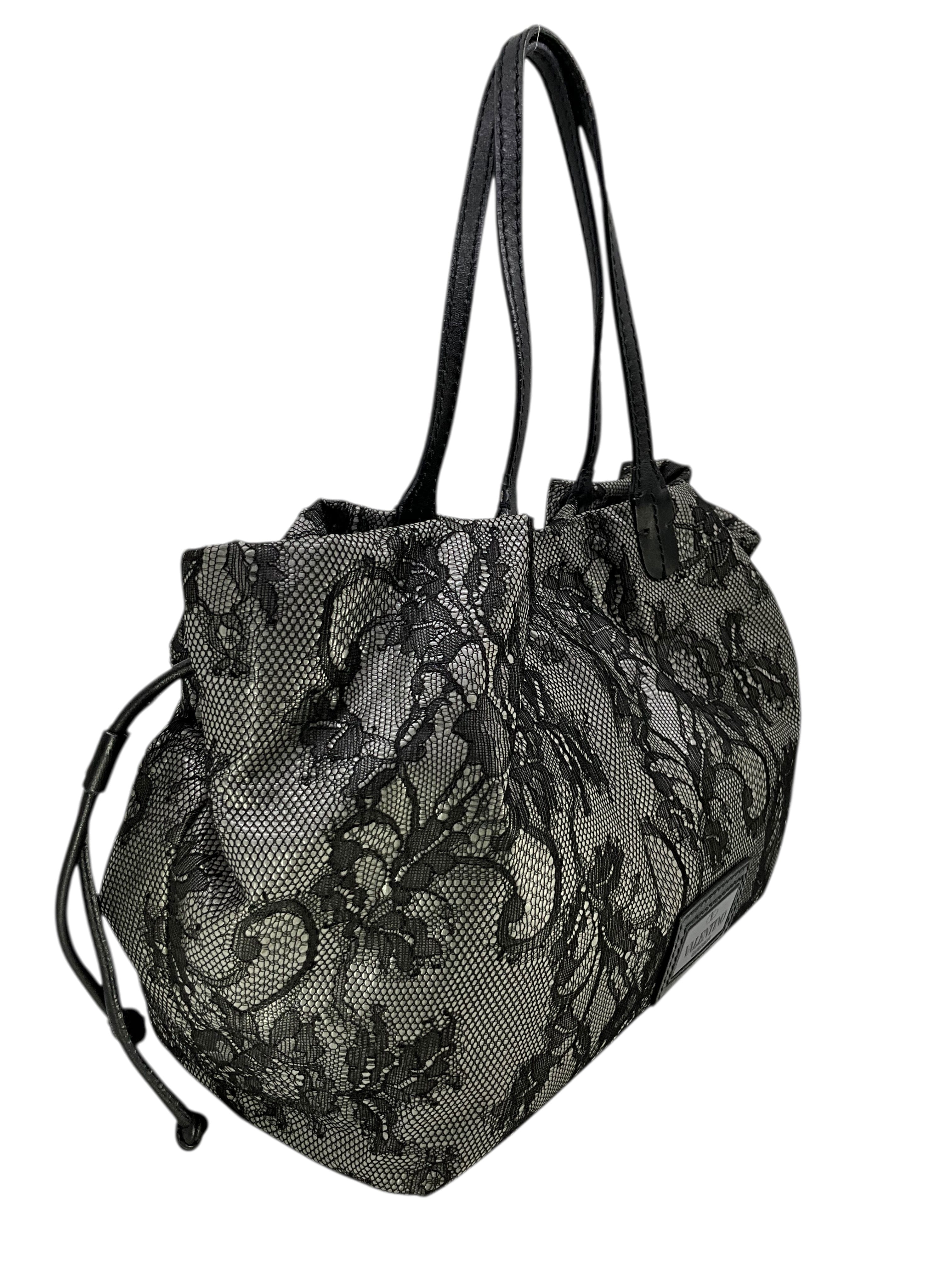 Valentino Valantino Garavani Lace Leather Trim Tote Bag