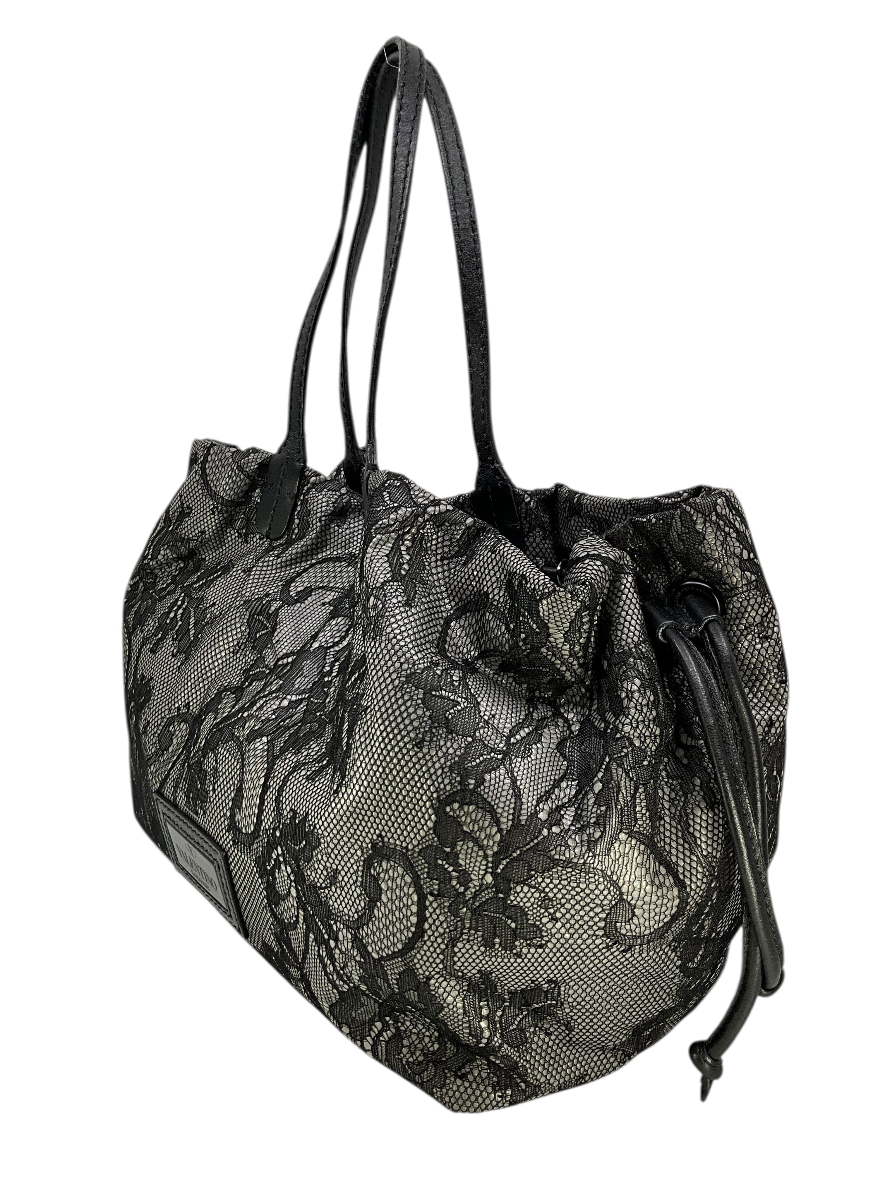 Valentino Valantino Garavani Lace Leather Trim Tote Bag