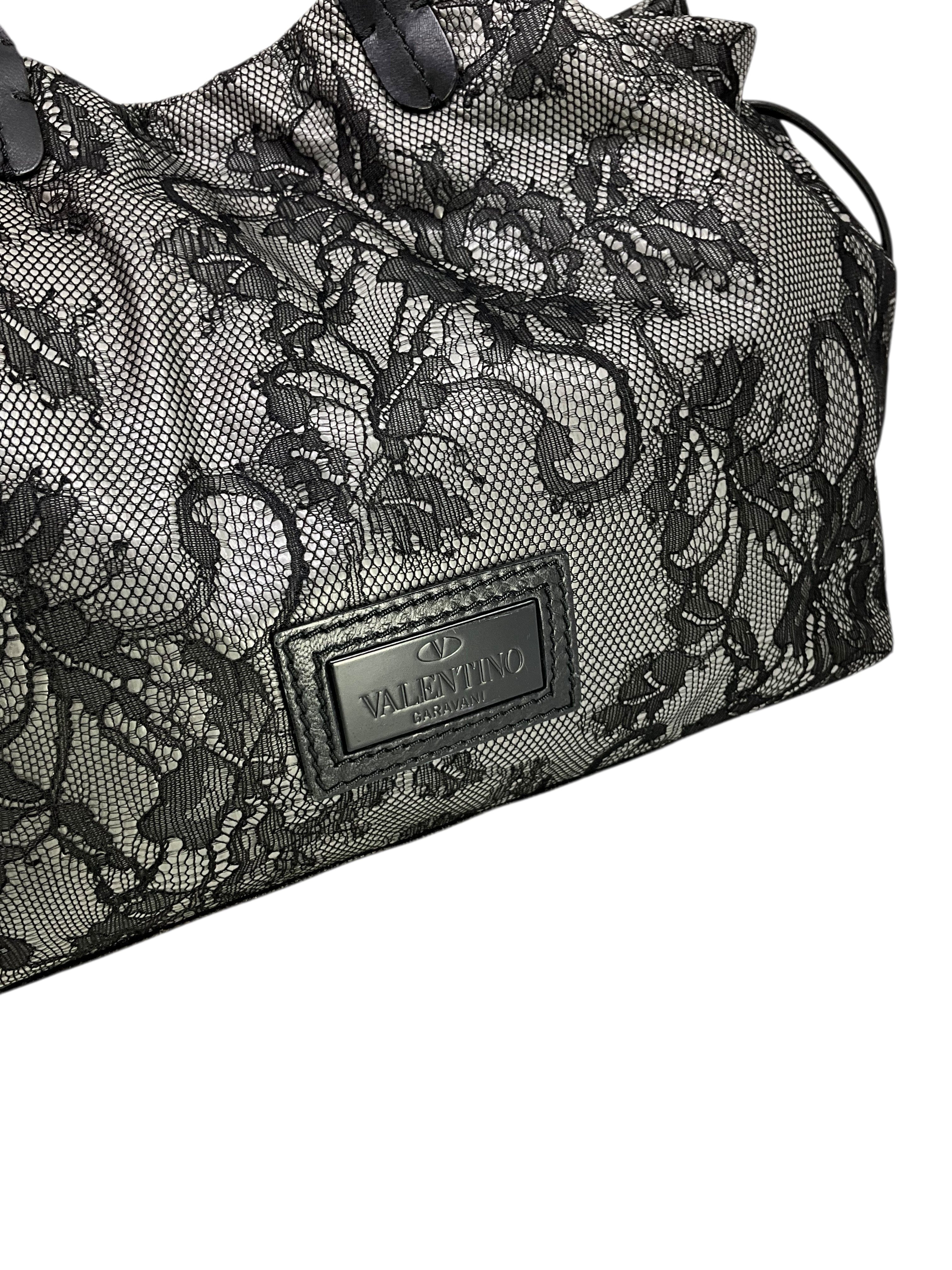 Valentino Valantino Garavani Lace Leather Trim Tote Bag