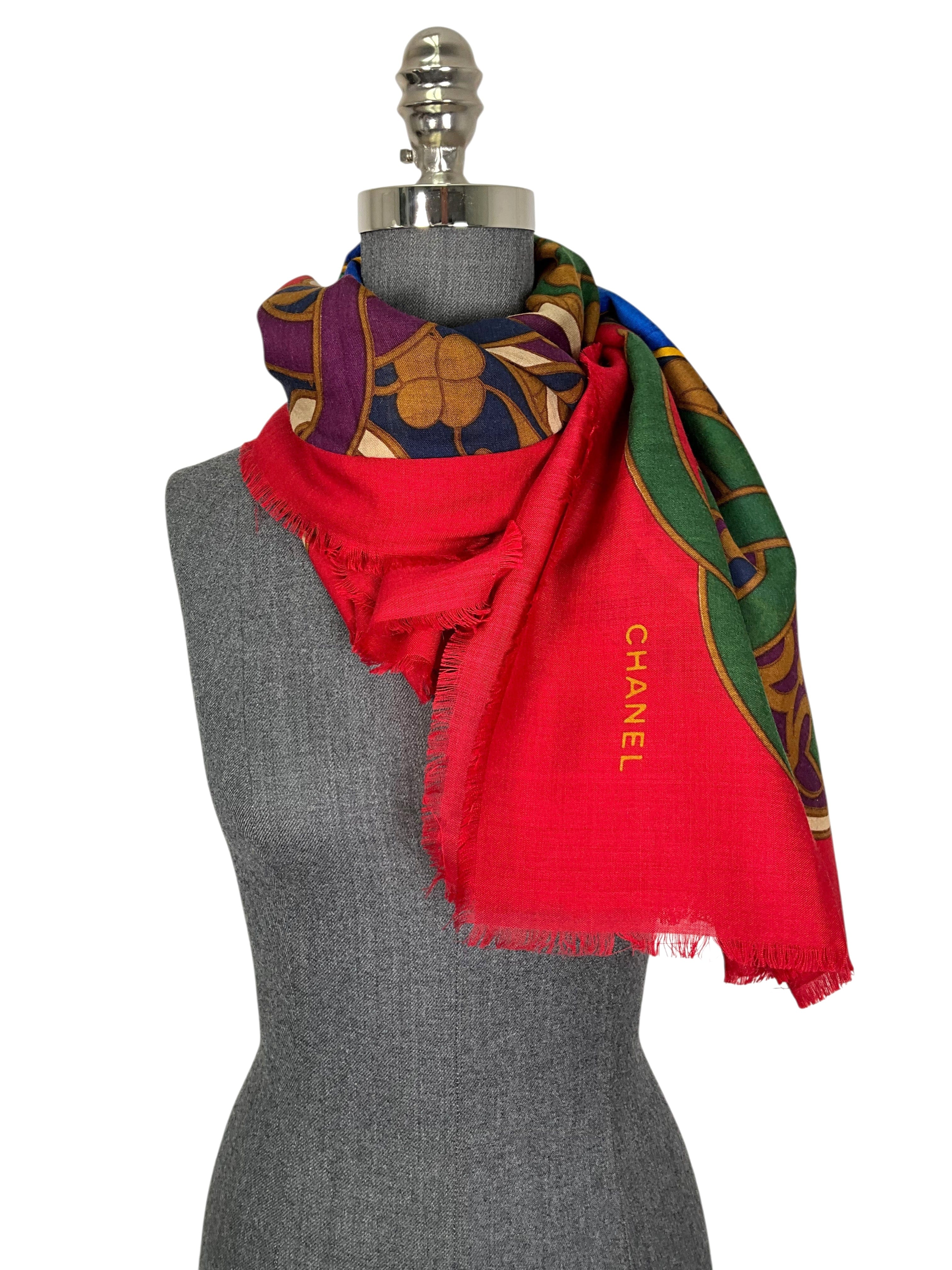 Chanel CC Logo Print Wool Scarf Shawl