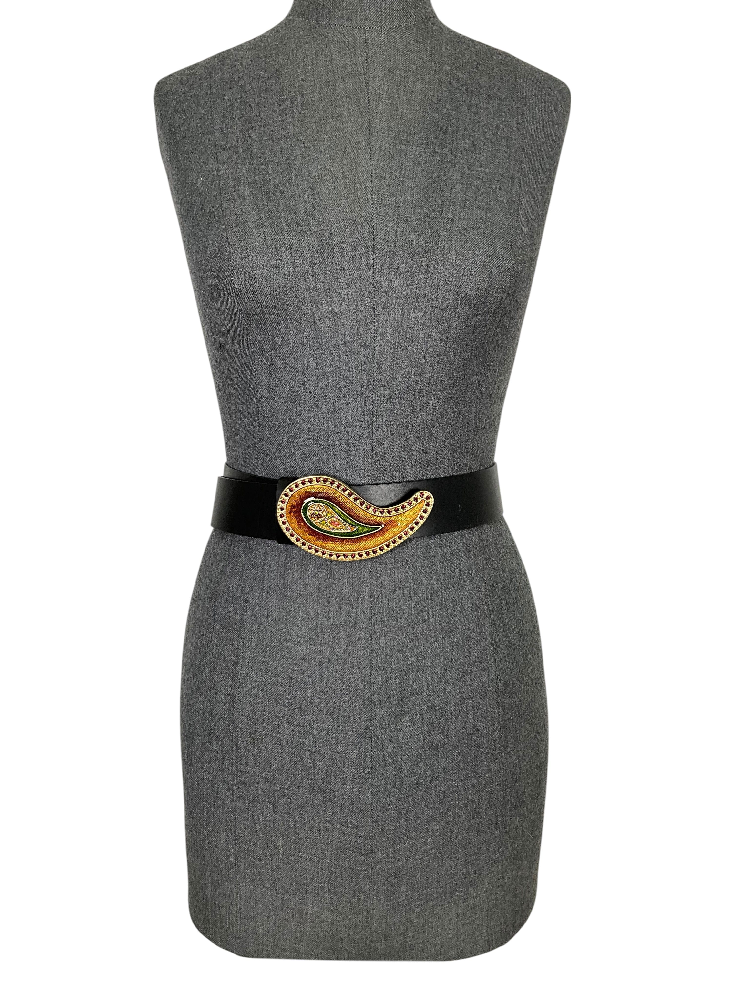Etro Leather Paisley Buckle Belt Size 95