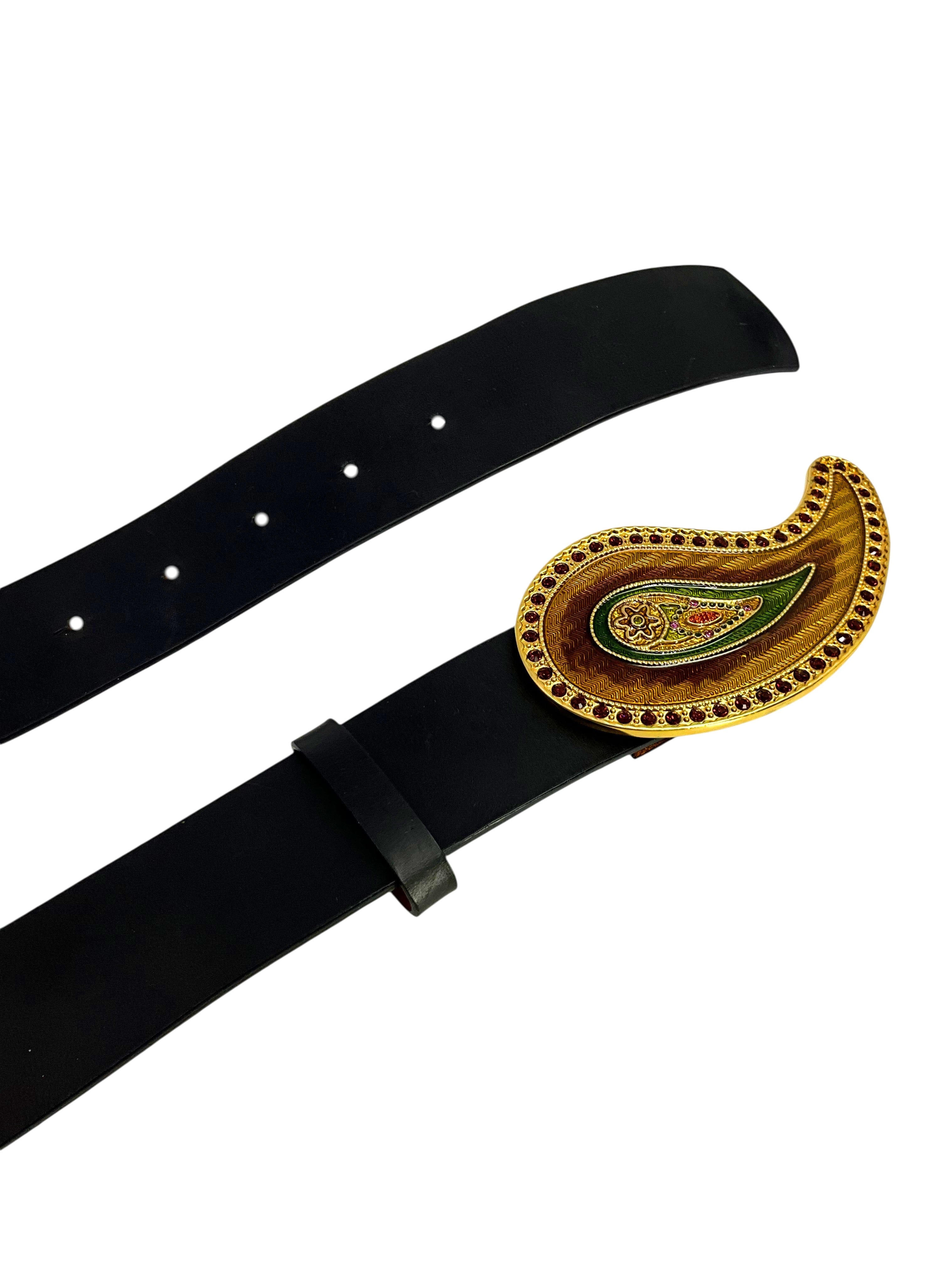 Etro Leather Paisley Buckle Belt Size 95