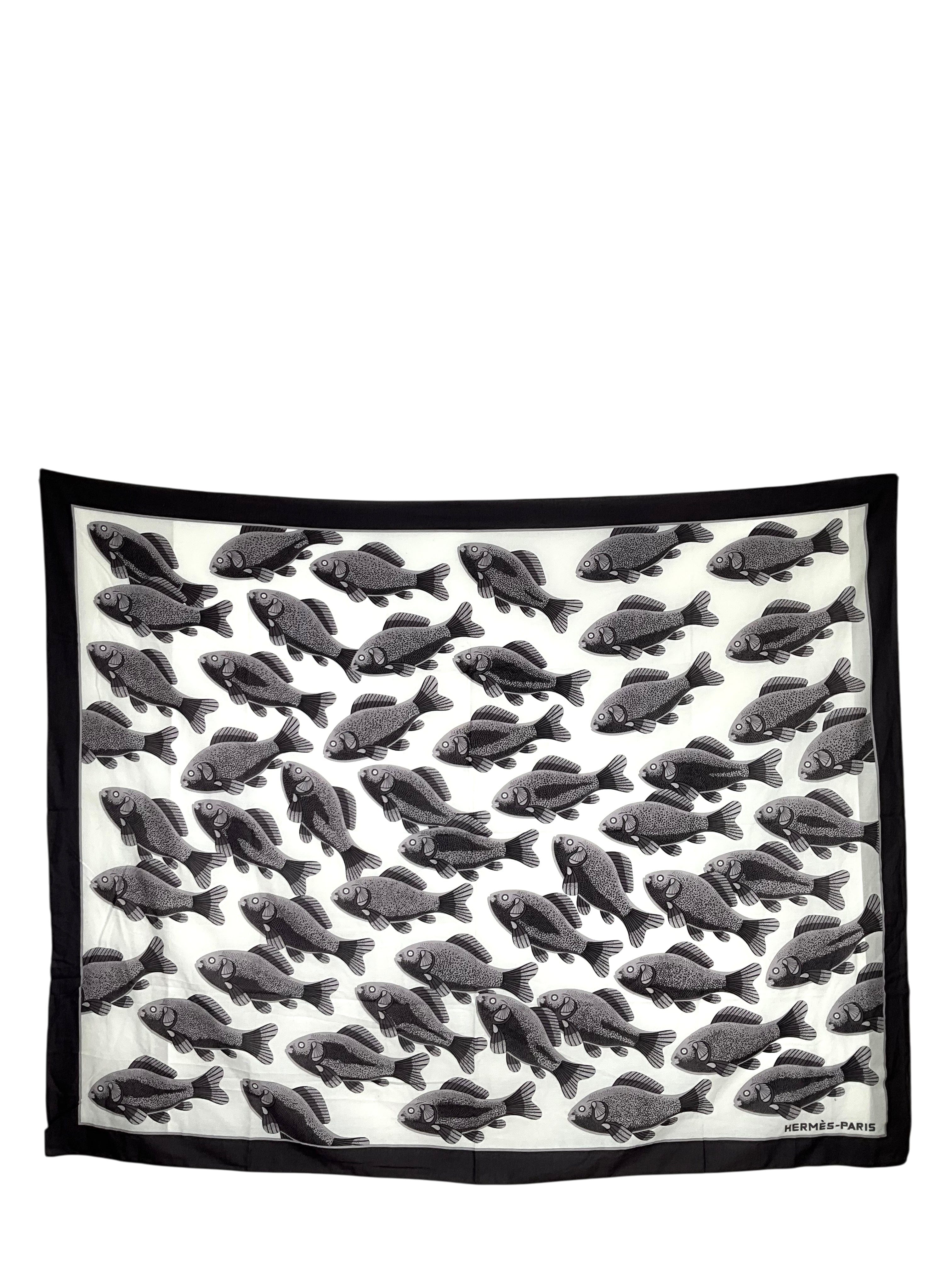 Hermes Fish Print Cotton Pareo Scarf Shawl