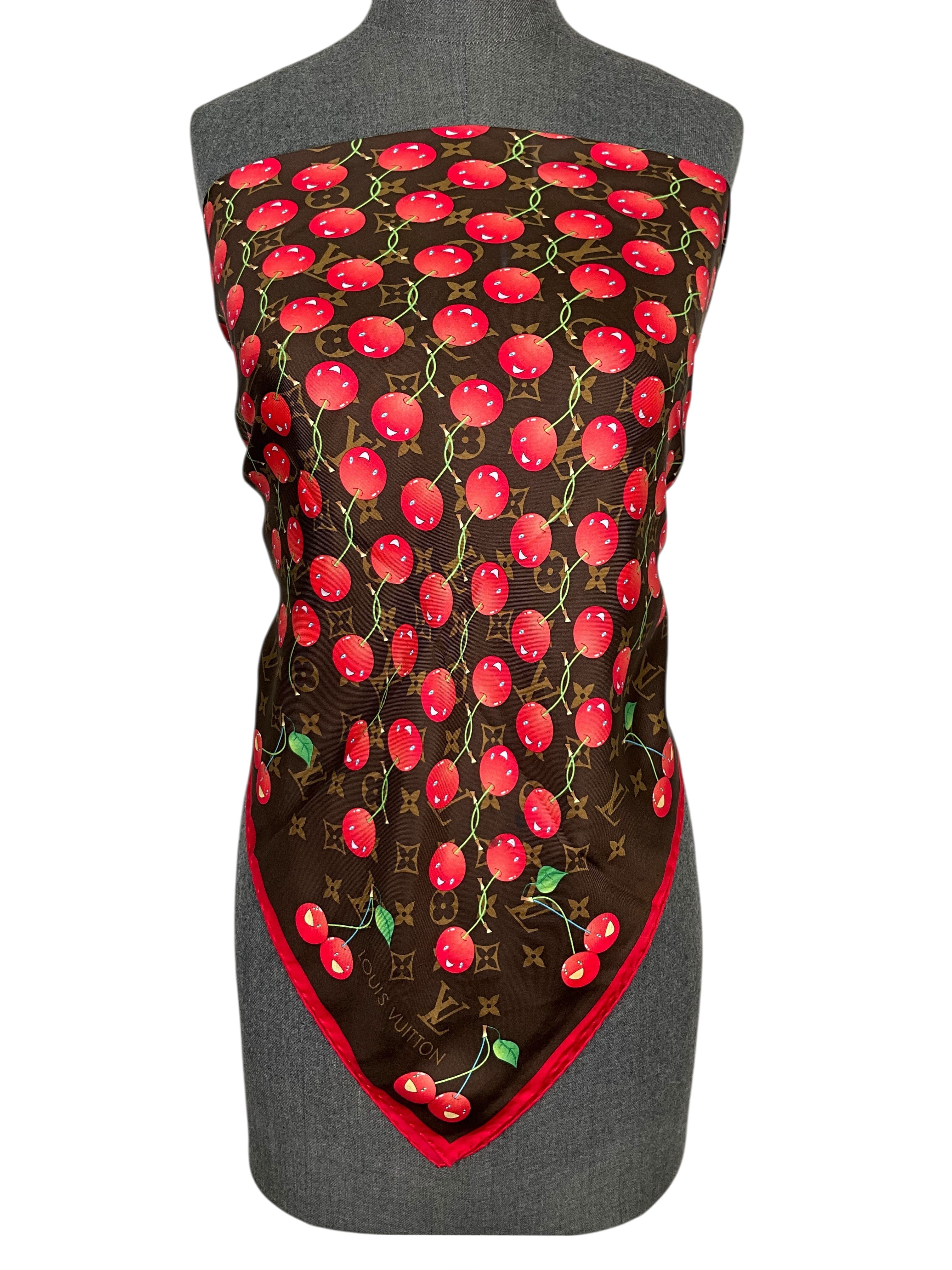 Louis Vuitton x Takashi Murakami Monogram Cerises Cherry Silk Scarf 90
