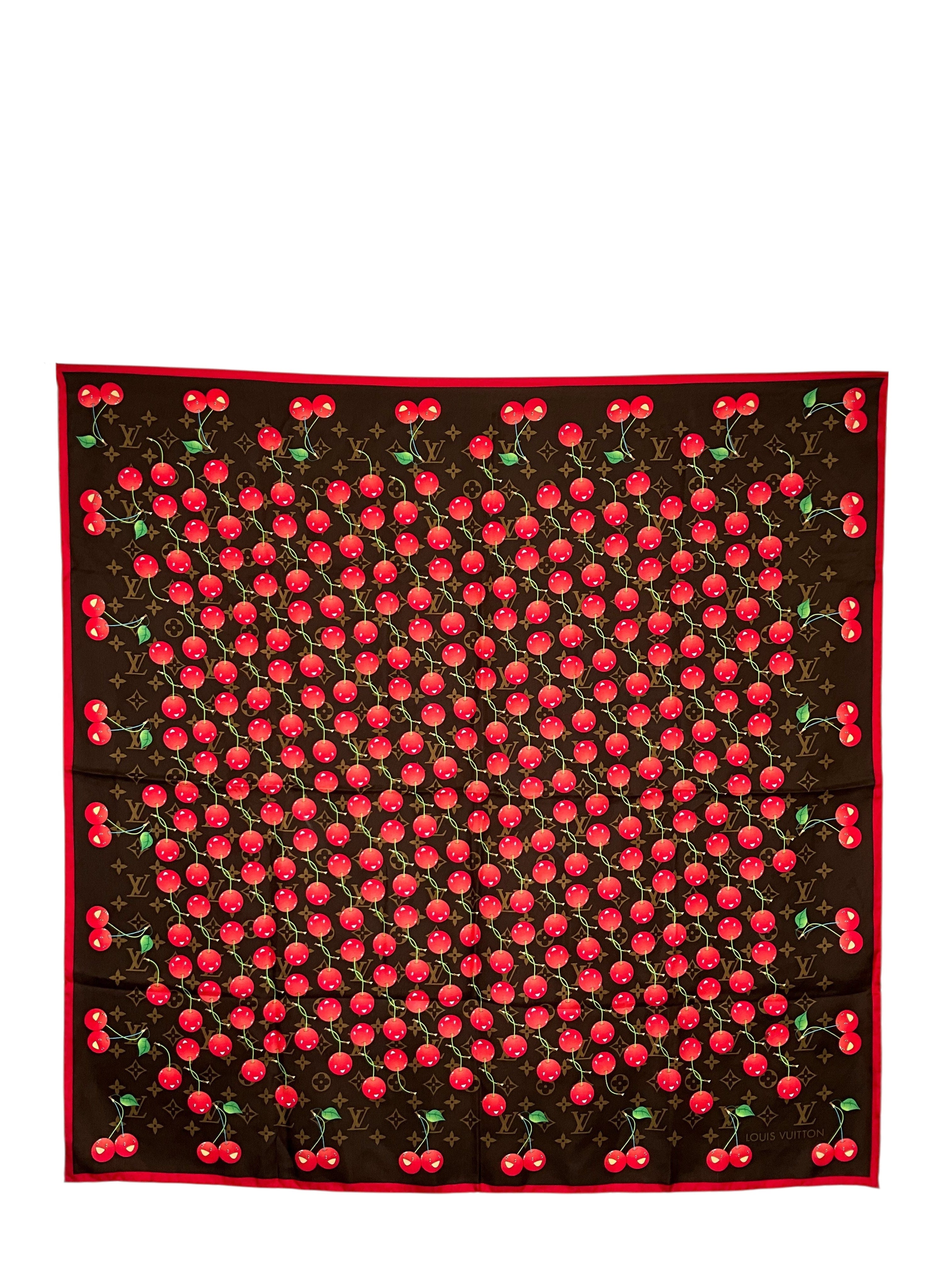 Louis Vuitton x Takashi Murakami Monogram Cerises Cherry Silk Scarf 90