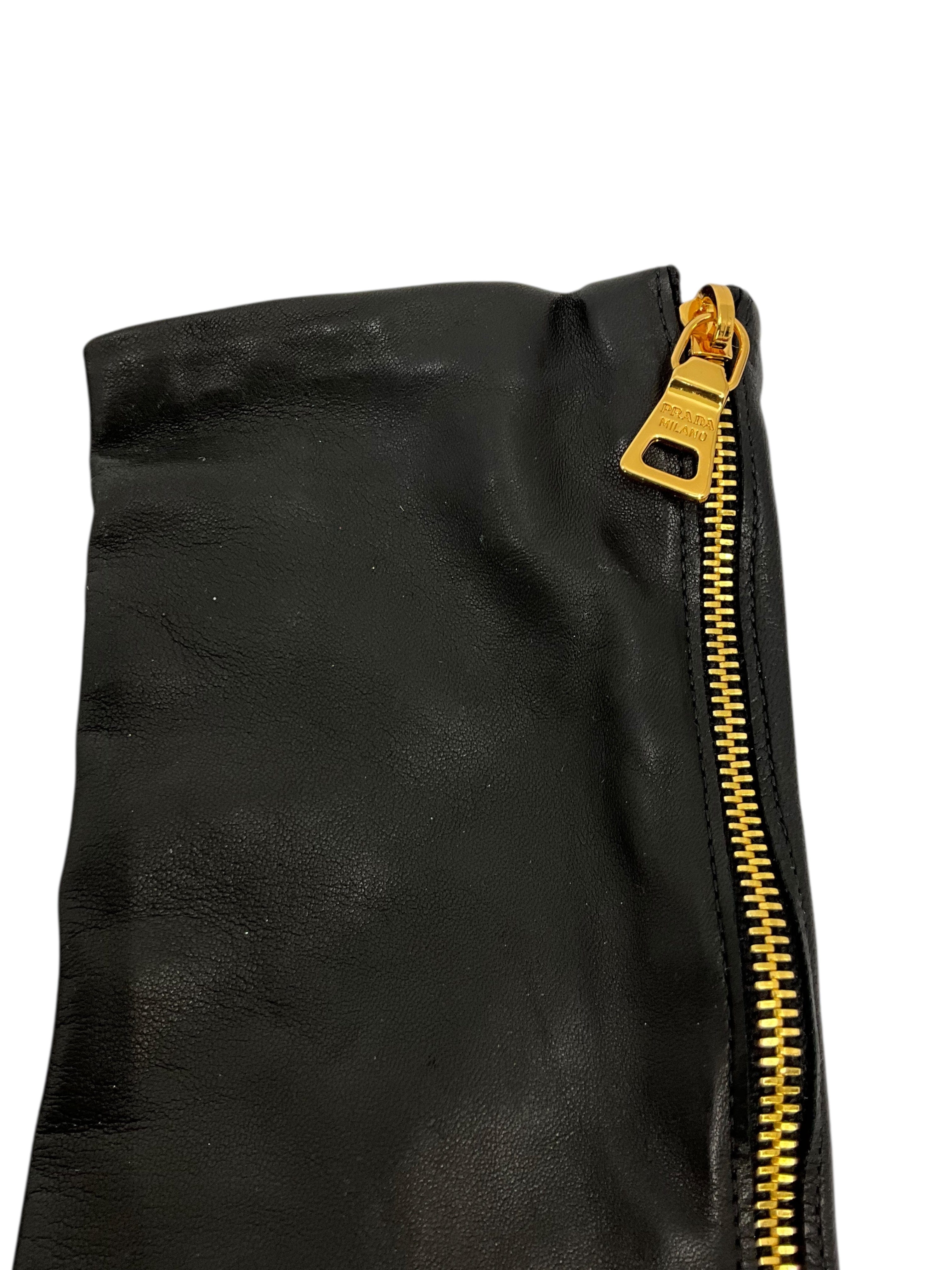Prada Lambskin Zip Gloves Size 7.5