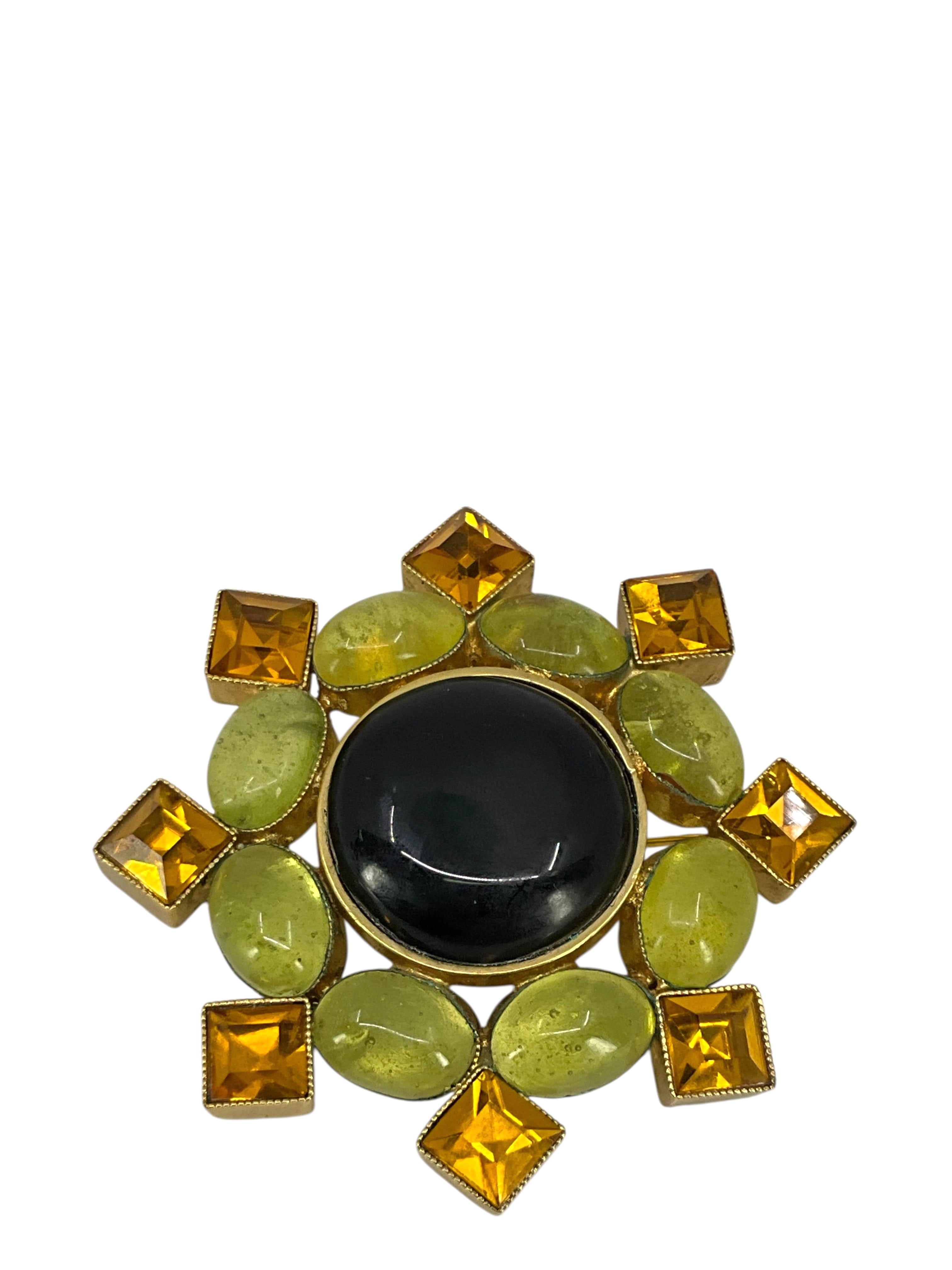 Chanel Vintage Gripoix Crystal Camellia Pendant Brooch