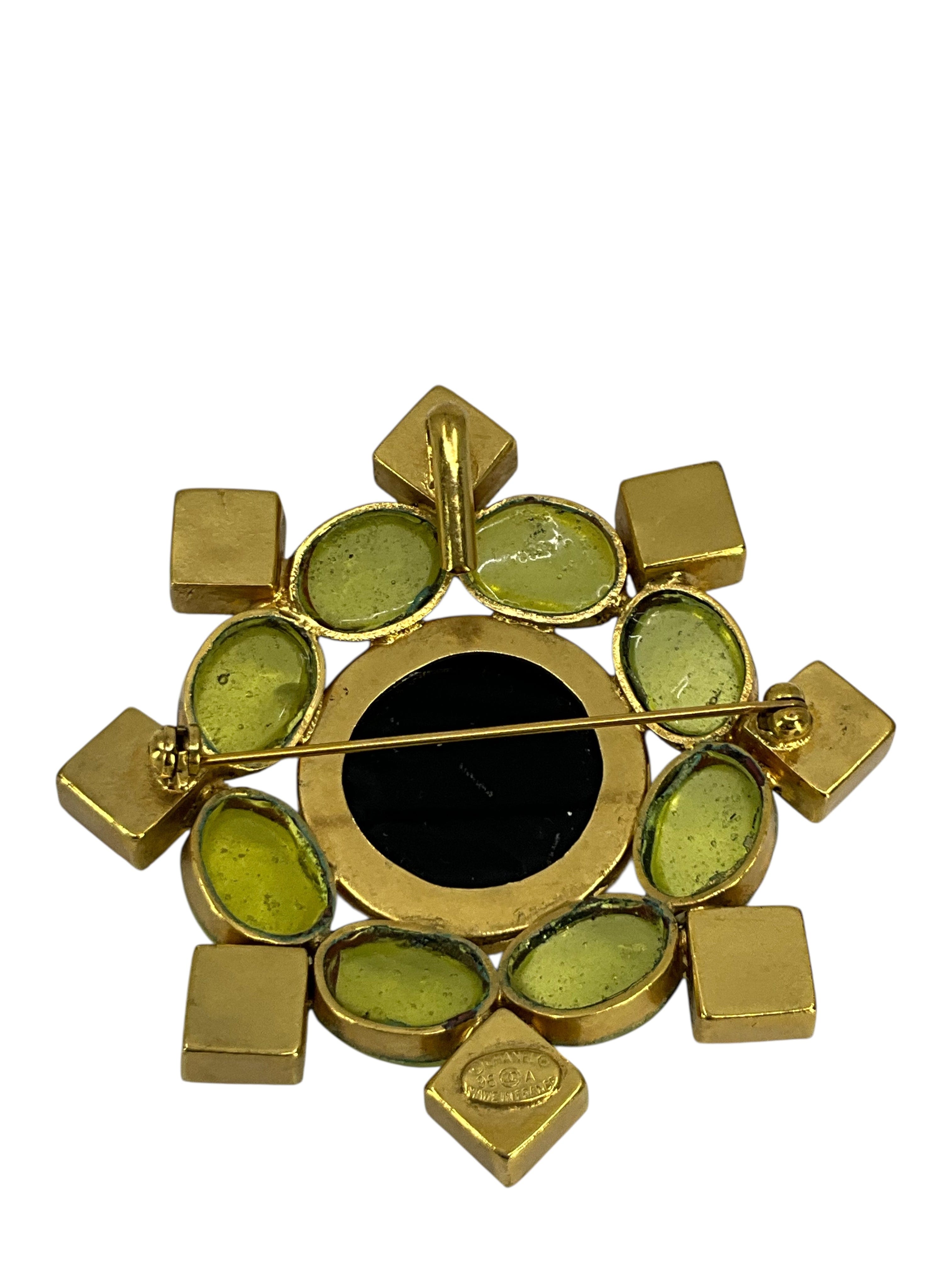 Chanel Vintage Gripoix Crystal Camellia Pendant Brooch