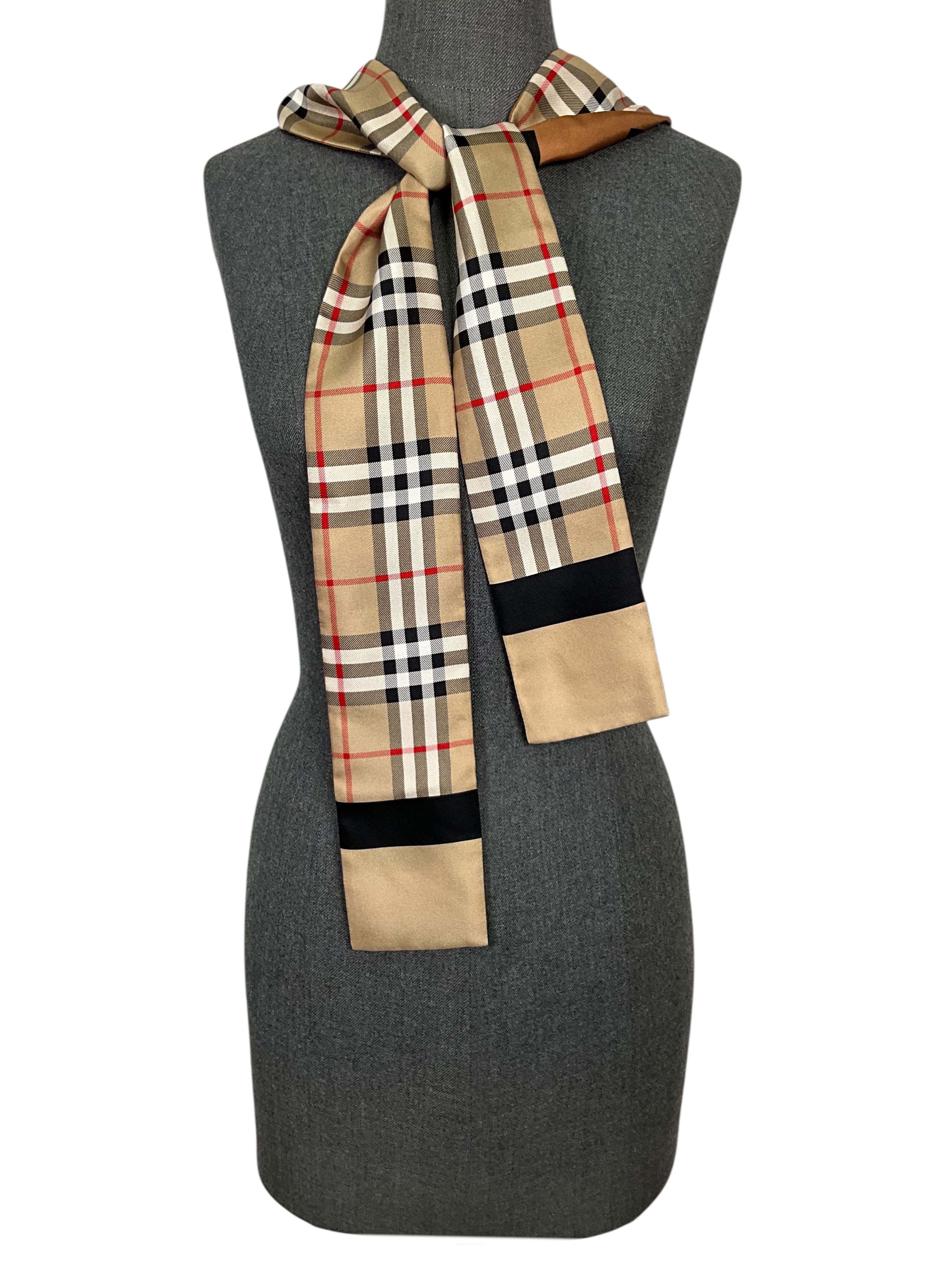 Burberry Vintage Check Logo Print Silk Skinny Scarf