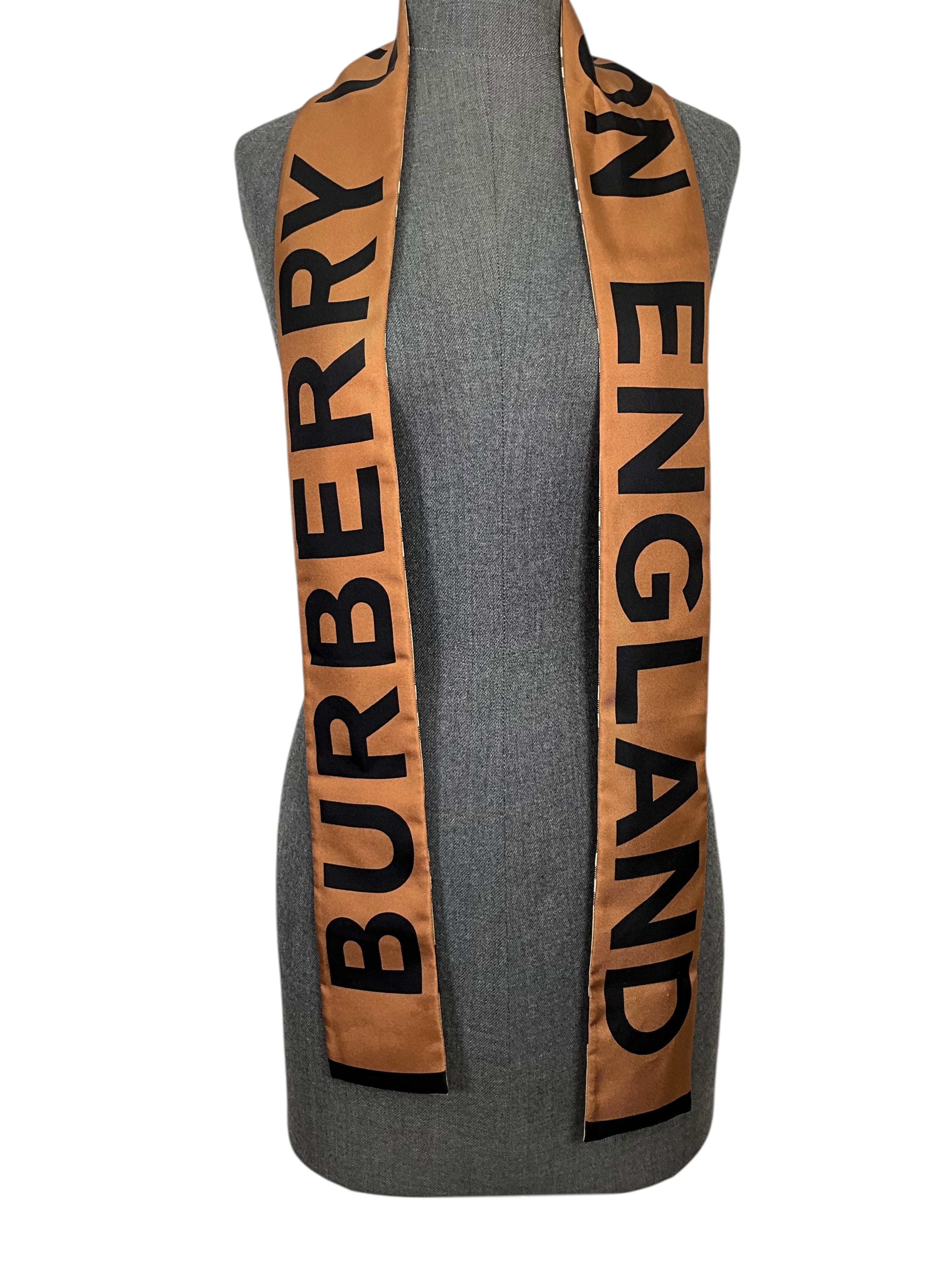 Burberry Vintage Check Logo Print Silk Skinny Scarf