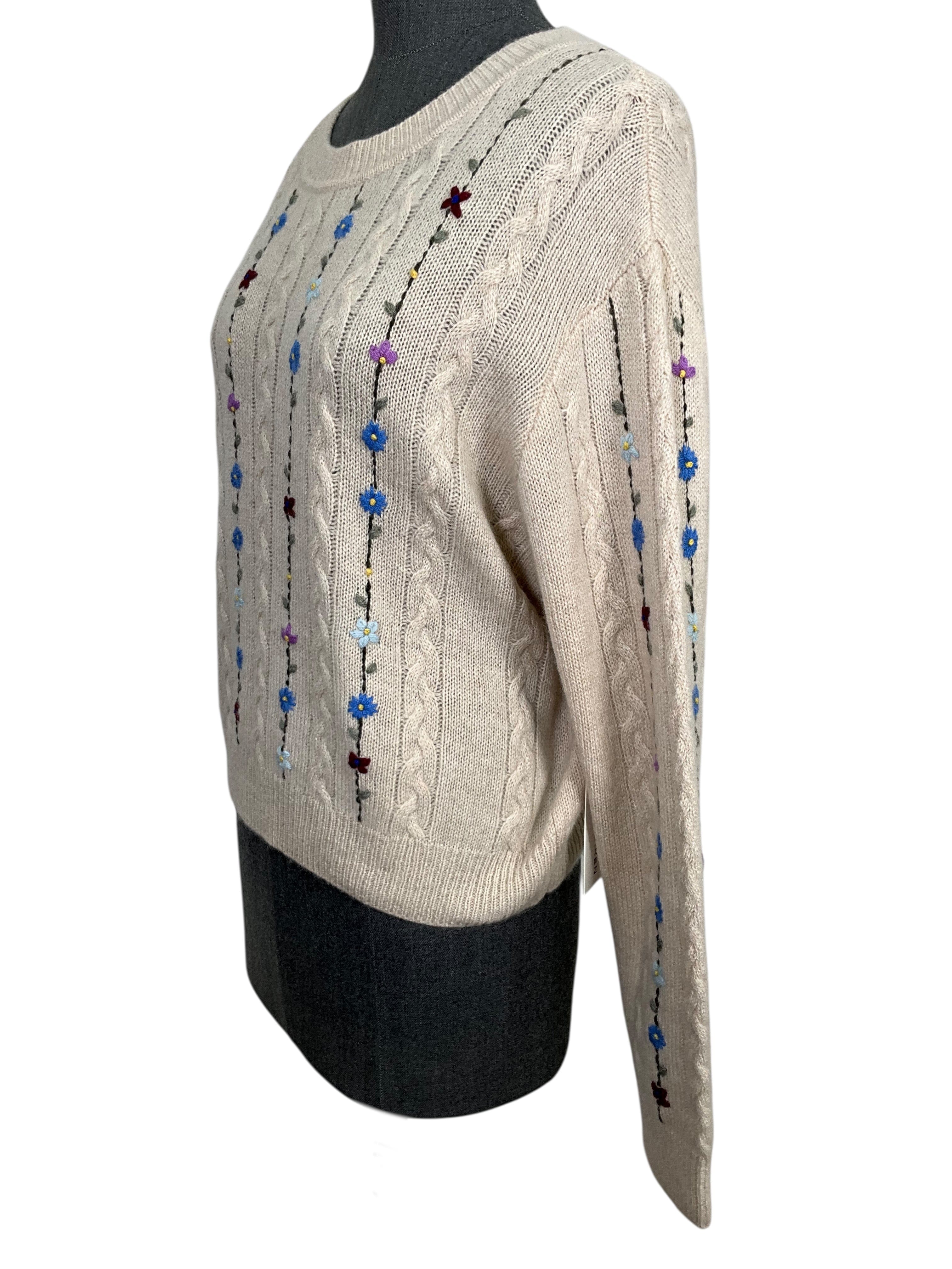 White & Warren Cable Cashmere Sweater Size M