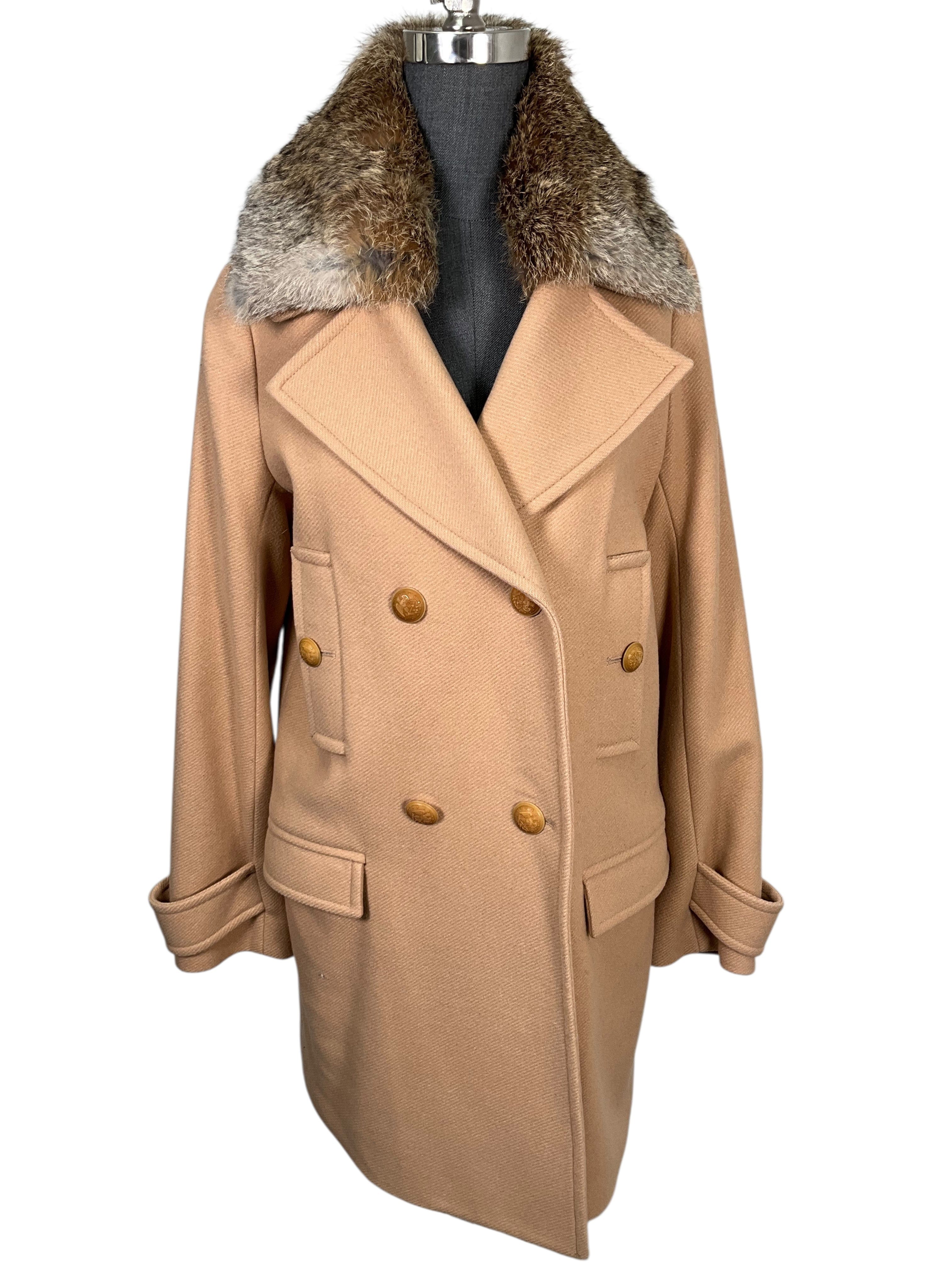 Vince Wool Blend Fur Trim Pea Coat M