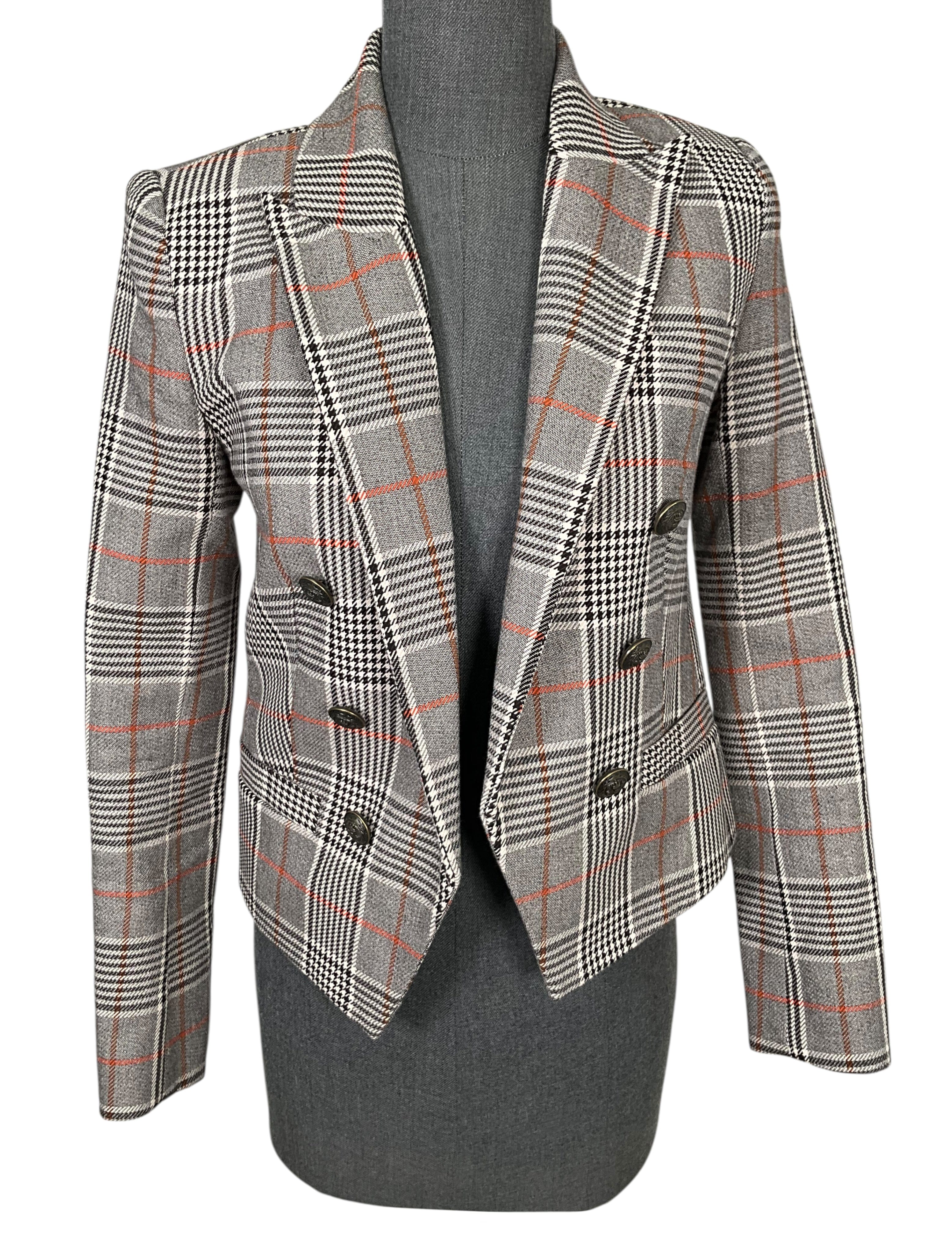 L'AGENCE Brooke Double Breasted Plaid Blazer Size XS