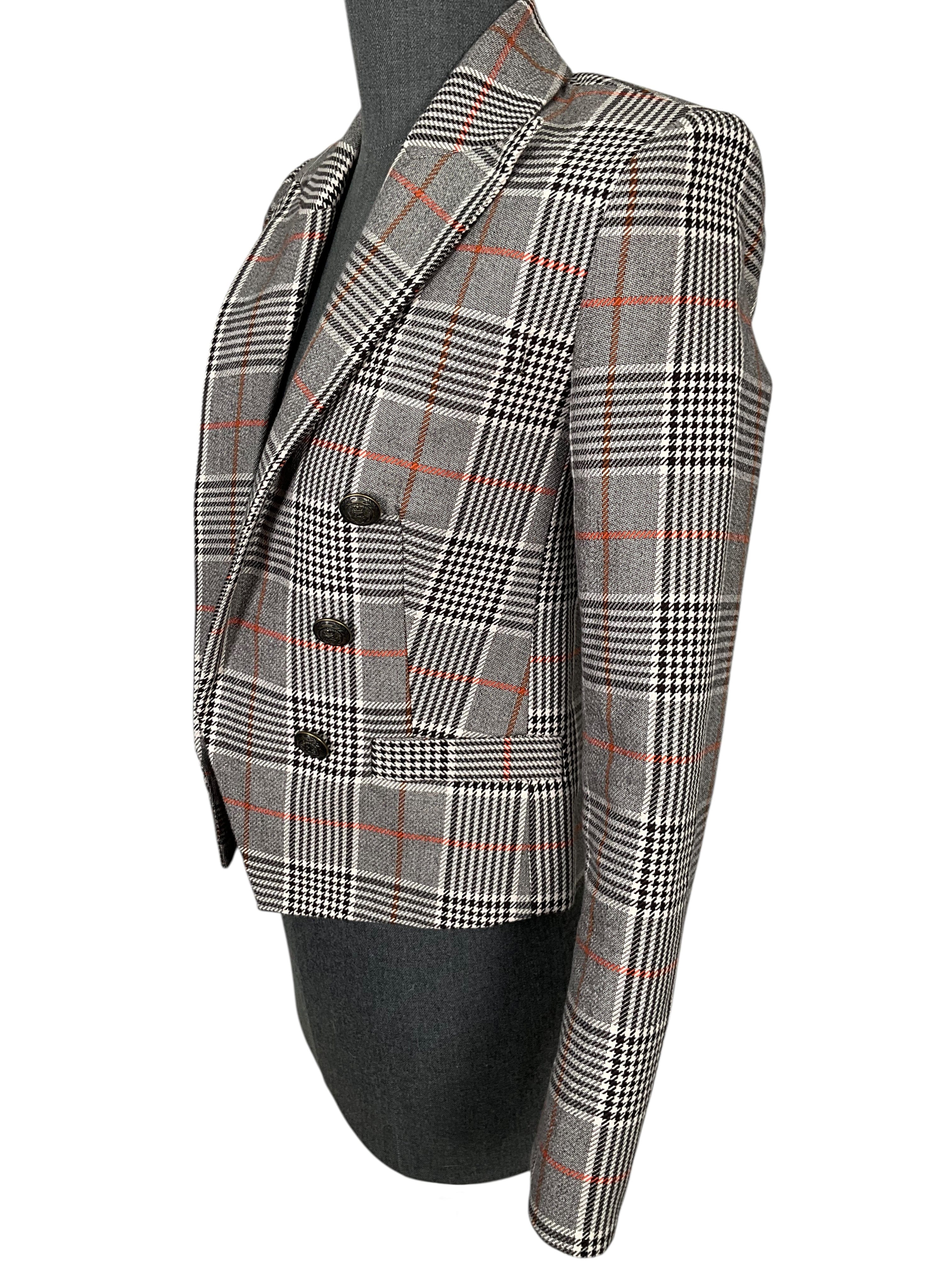 L'AGENCE Brooke Double Breasted Plaid Blazer Size XS