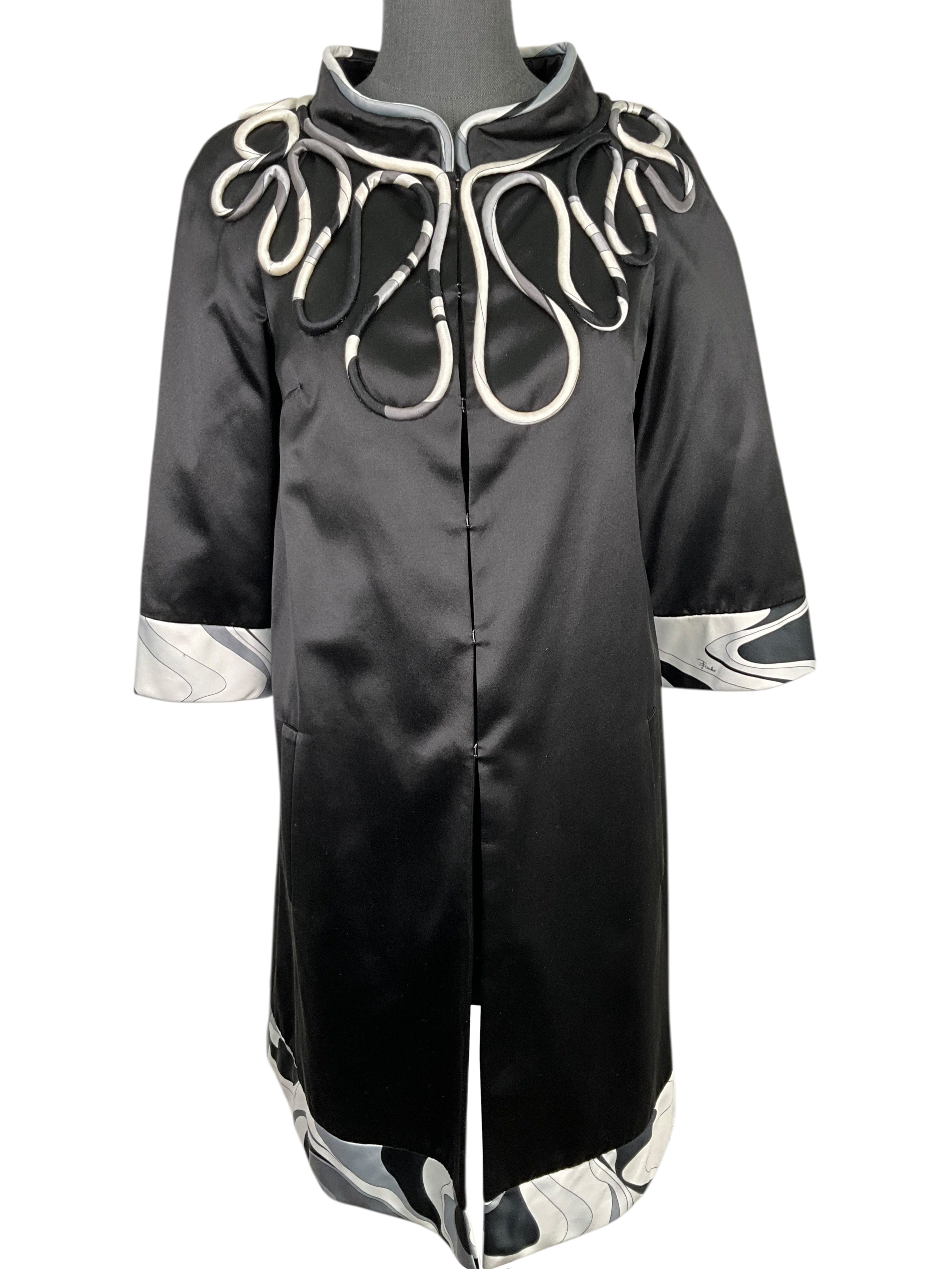 Emilio Pucci Cotton Silk Printed Trim Duster Jacket Size M