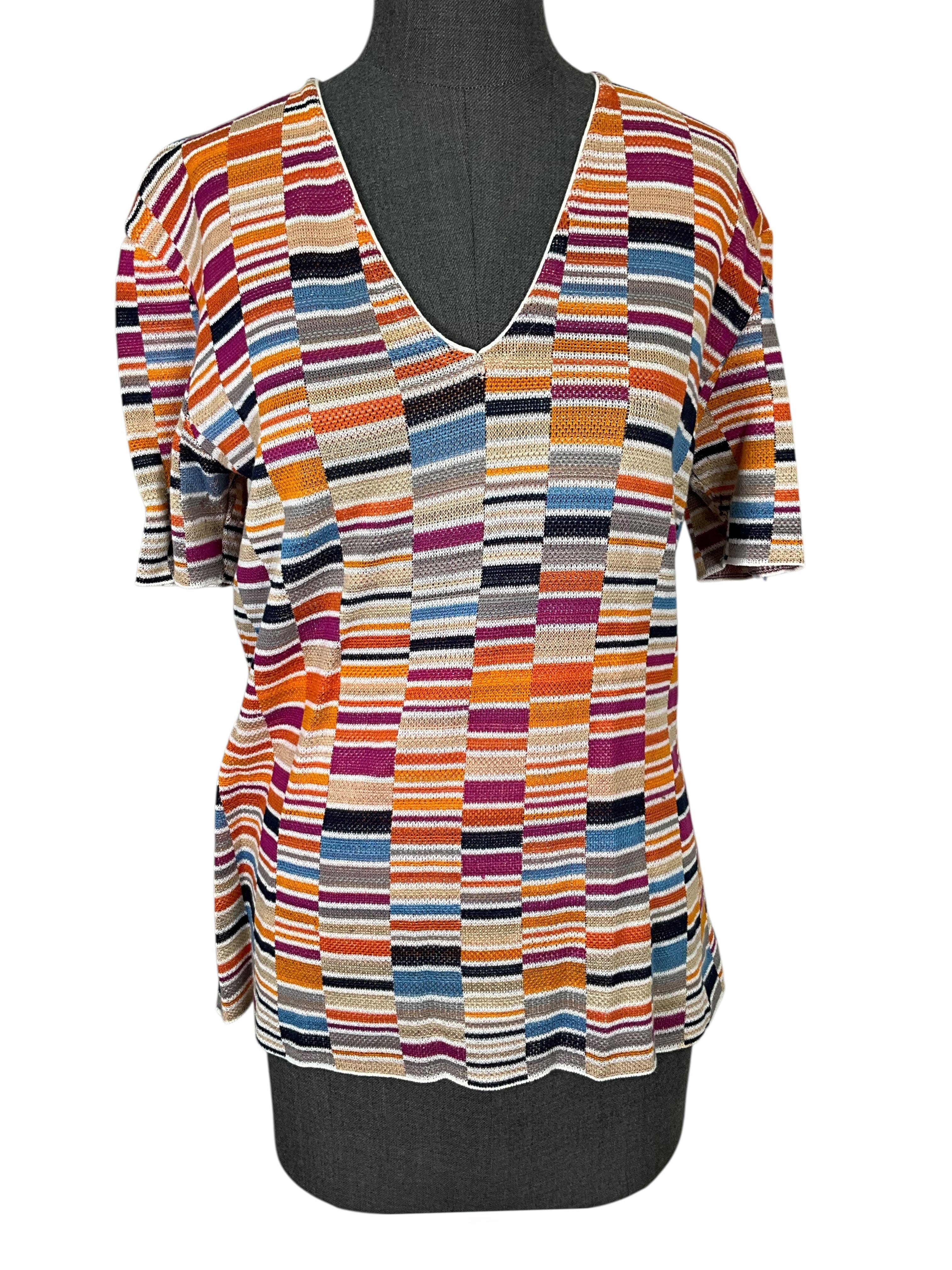 Missoni Sport Knit Cotton Short Sleeve Sweater Size XL