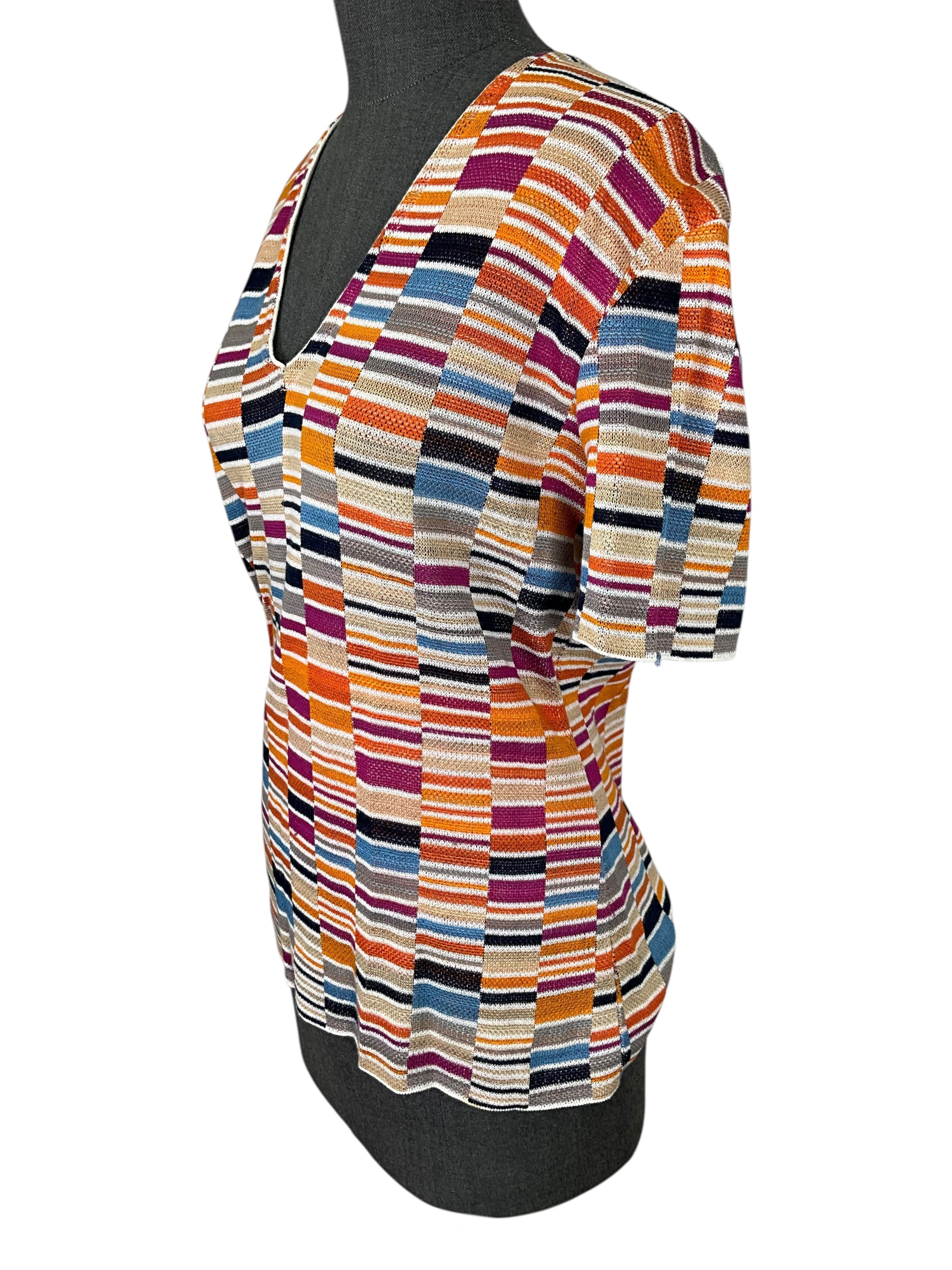 Missoni Sport Knit Cotton Short Sleeve Sweater Size XL