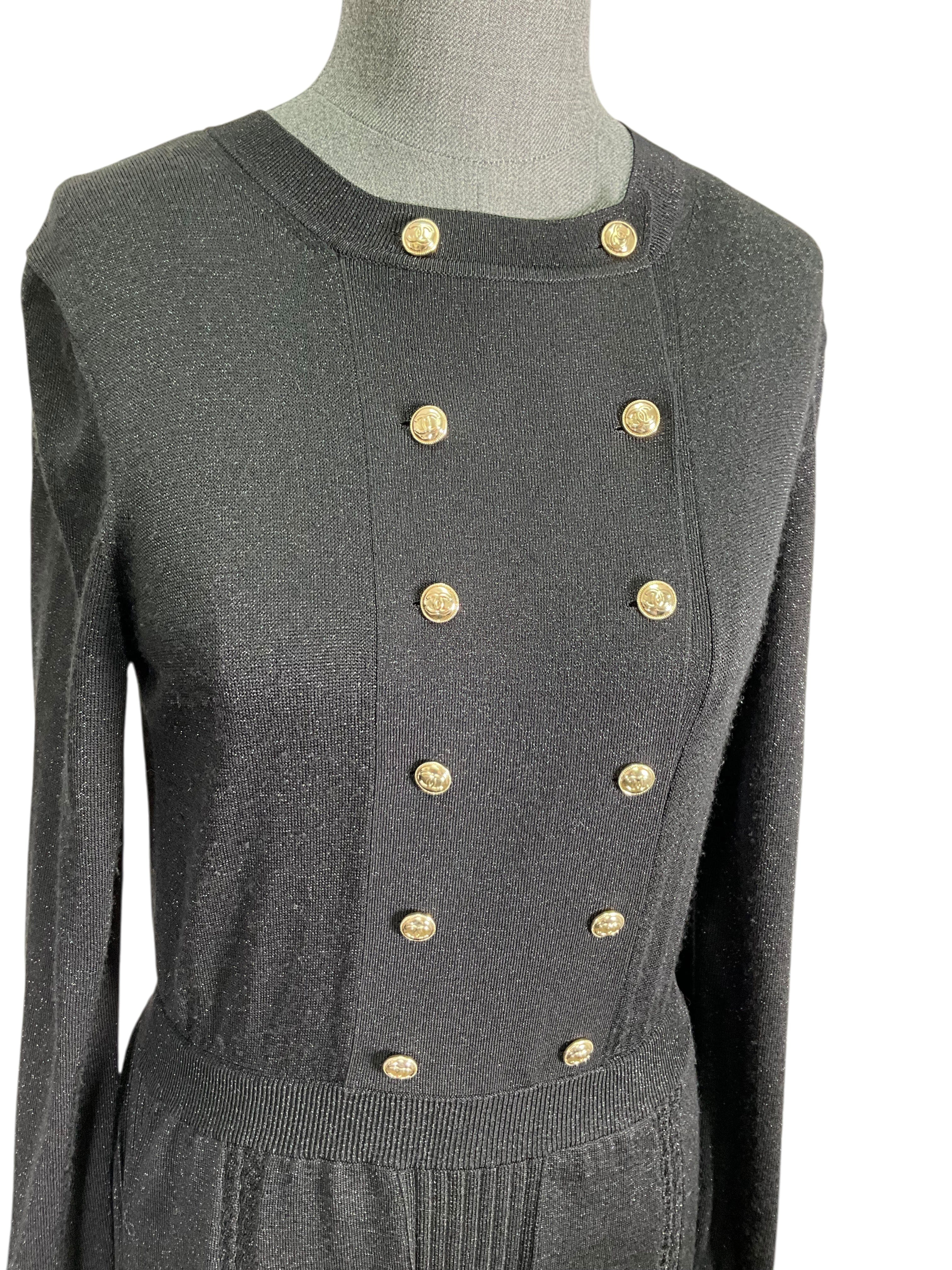 Chanel 2020 Long Sleeve CC Button Midi Dress Size S