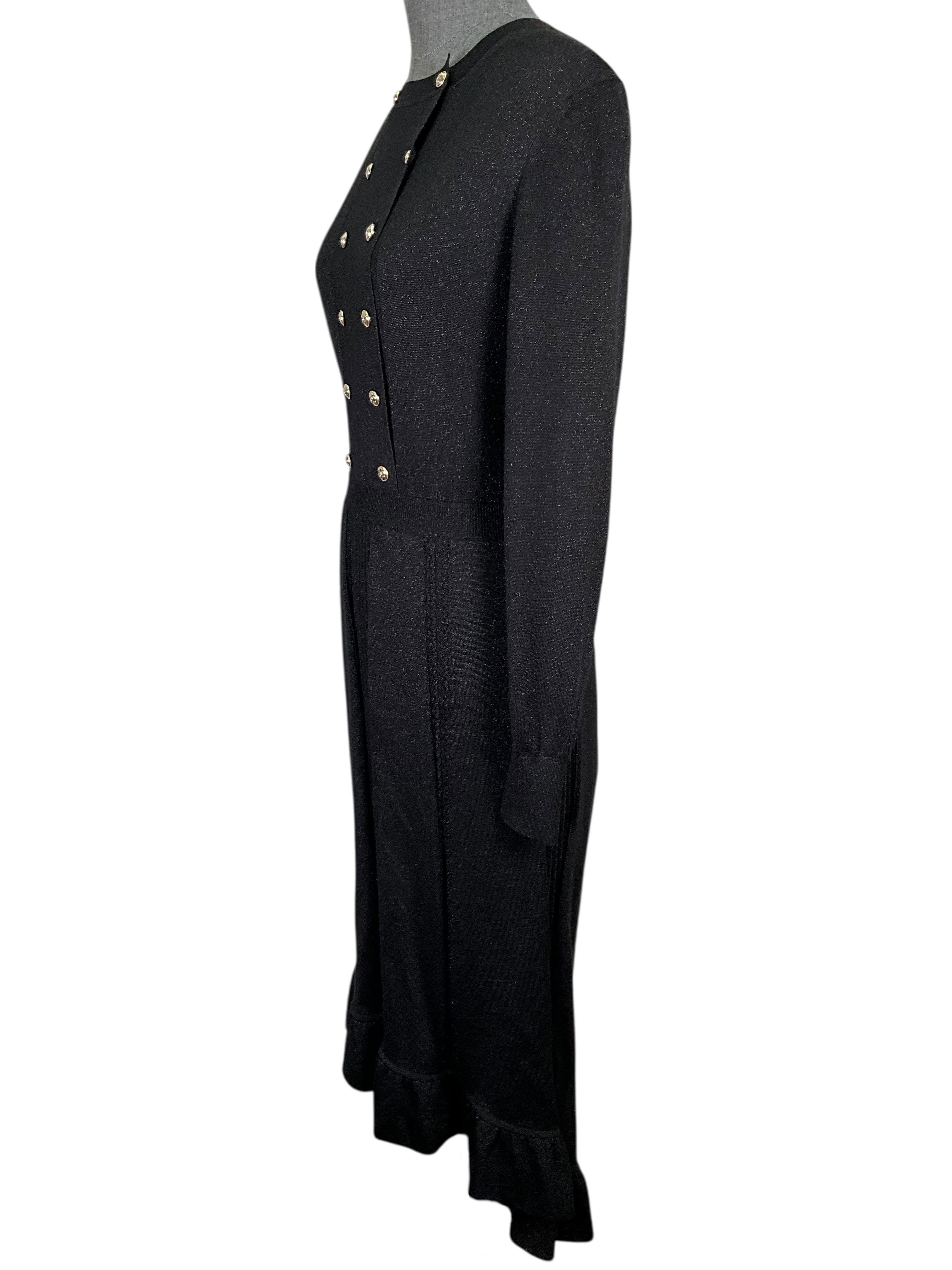 Chanel 2020 Long Sleeve CC Button Midi Dress Size S