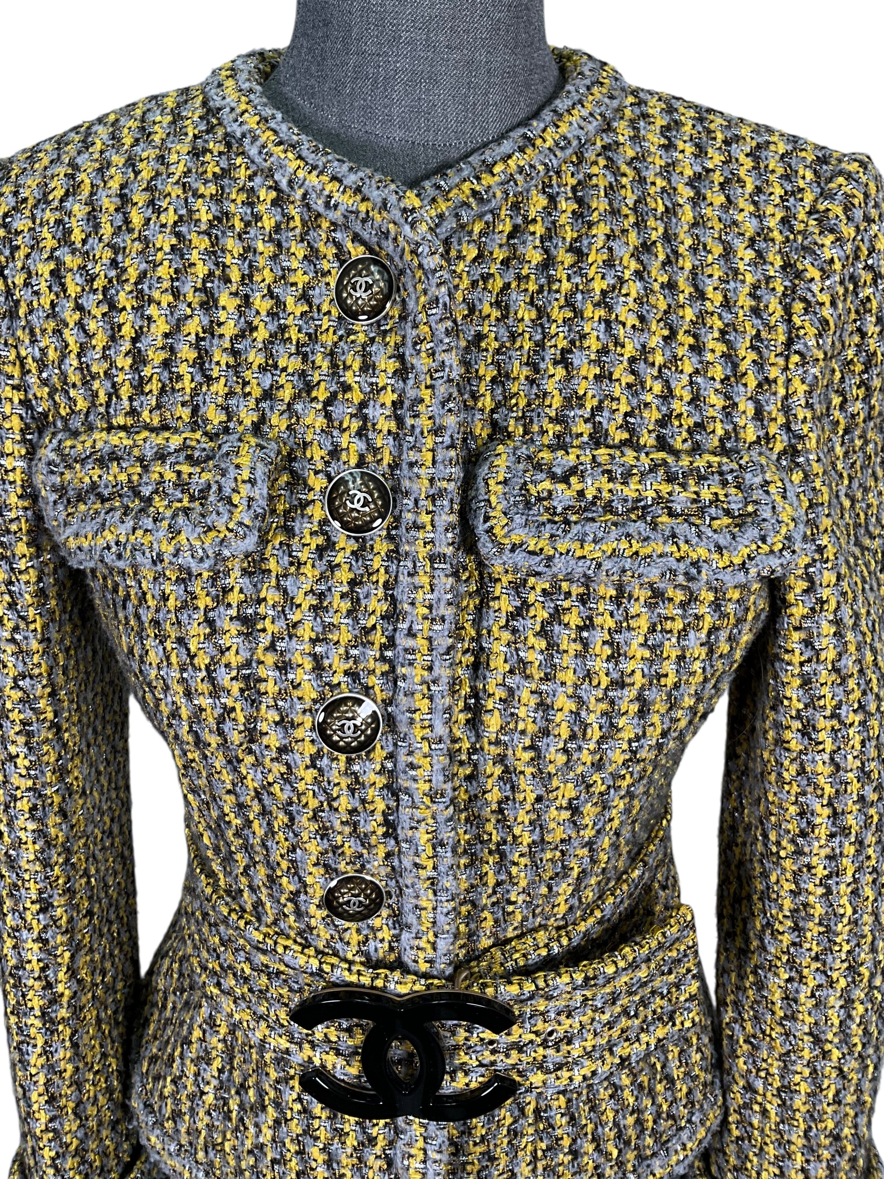 CHANEL Lesage Tweed CC Logo Belted Jacket Size S