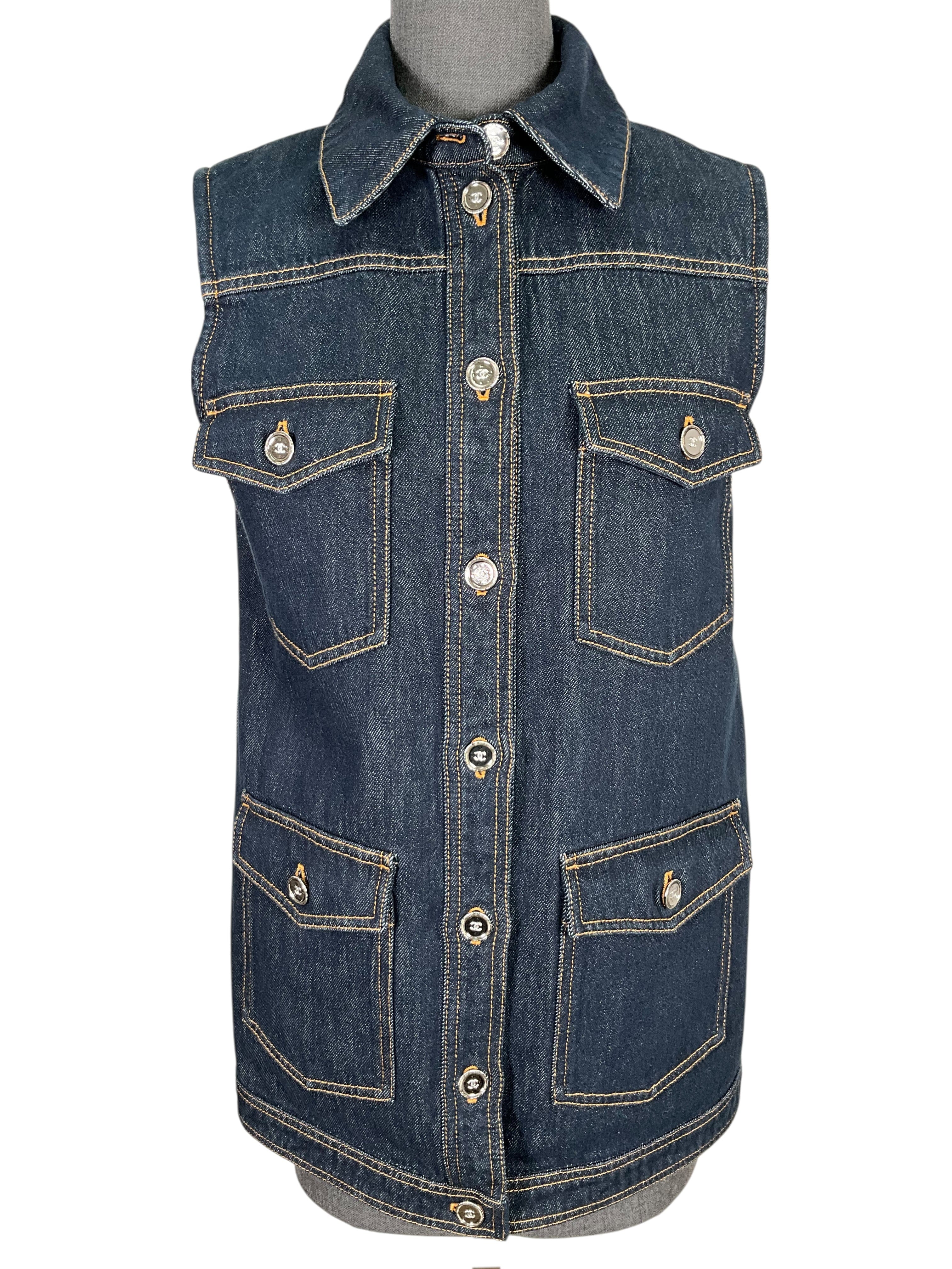Chanel 25C CC Logo Denim Vest Size M NEW
