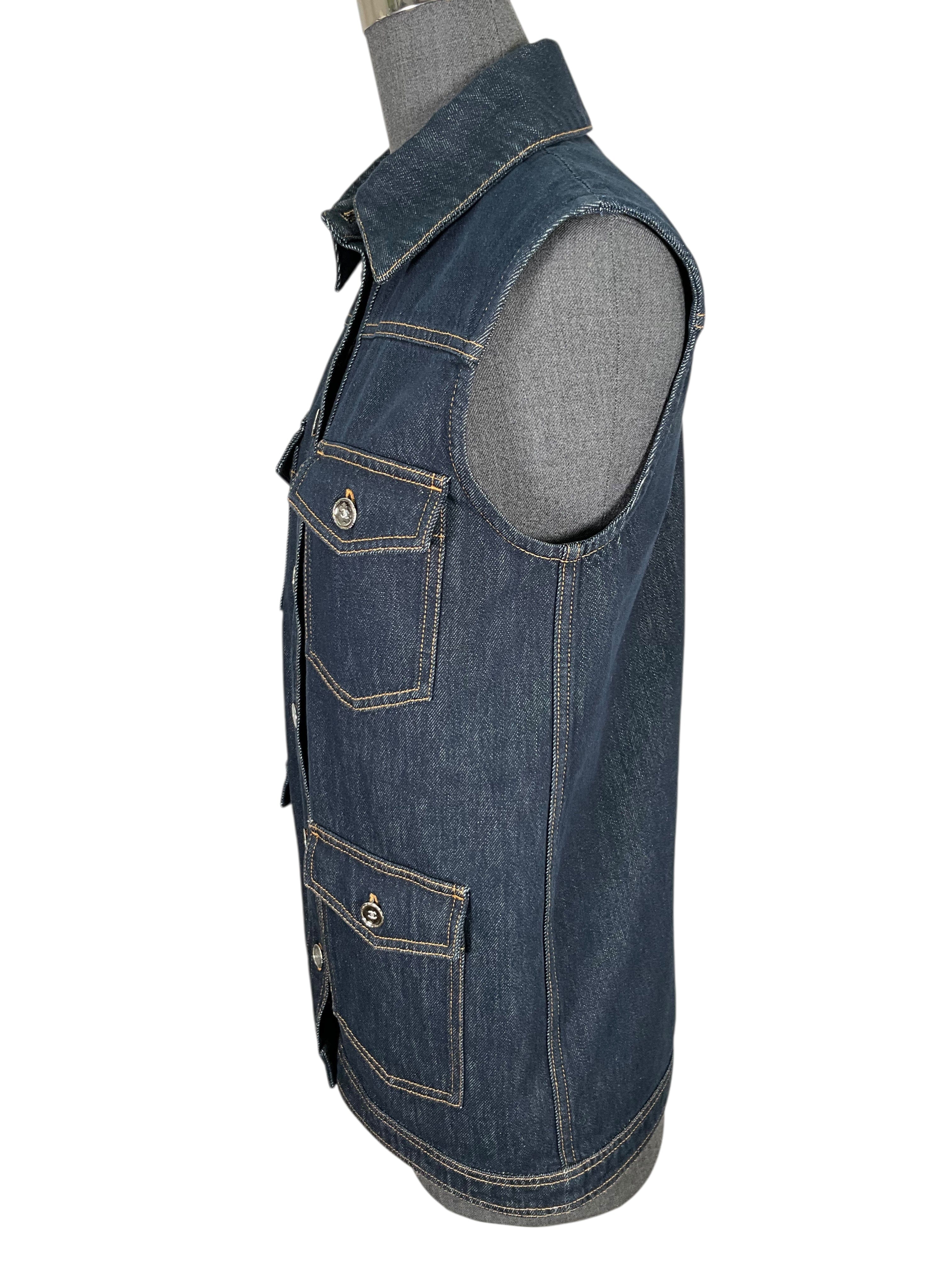 Chanel 25C CC Logo Denim Vest Size M NEW