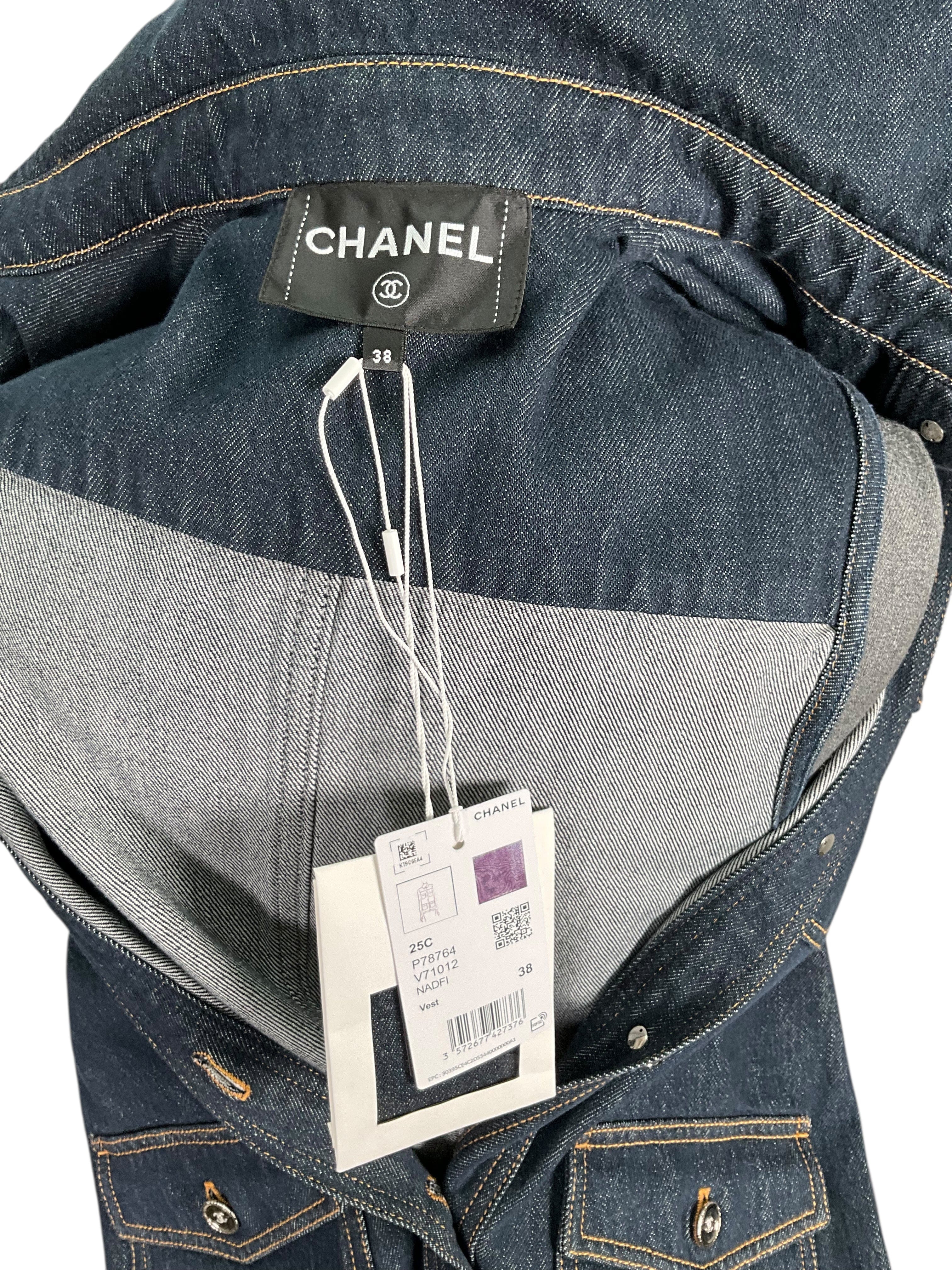 Chanel 25C CC Logo Denim Vest Size M NEW