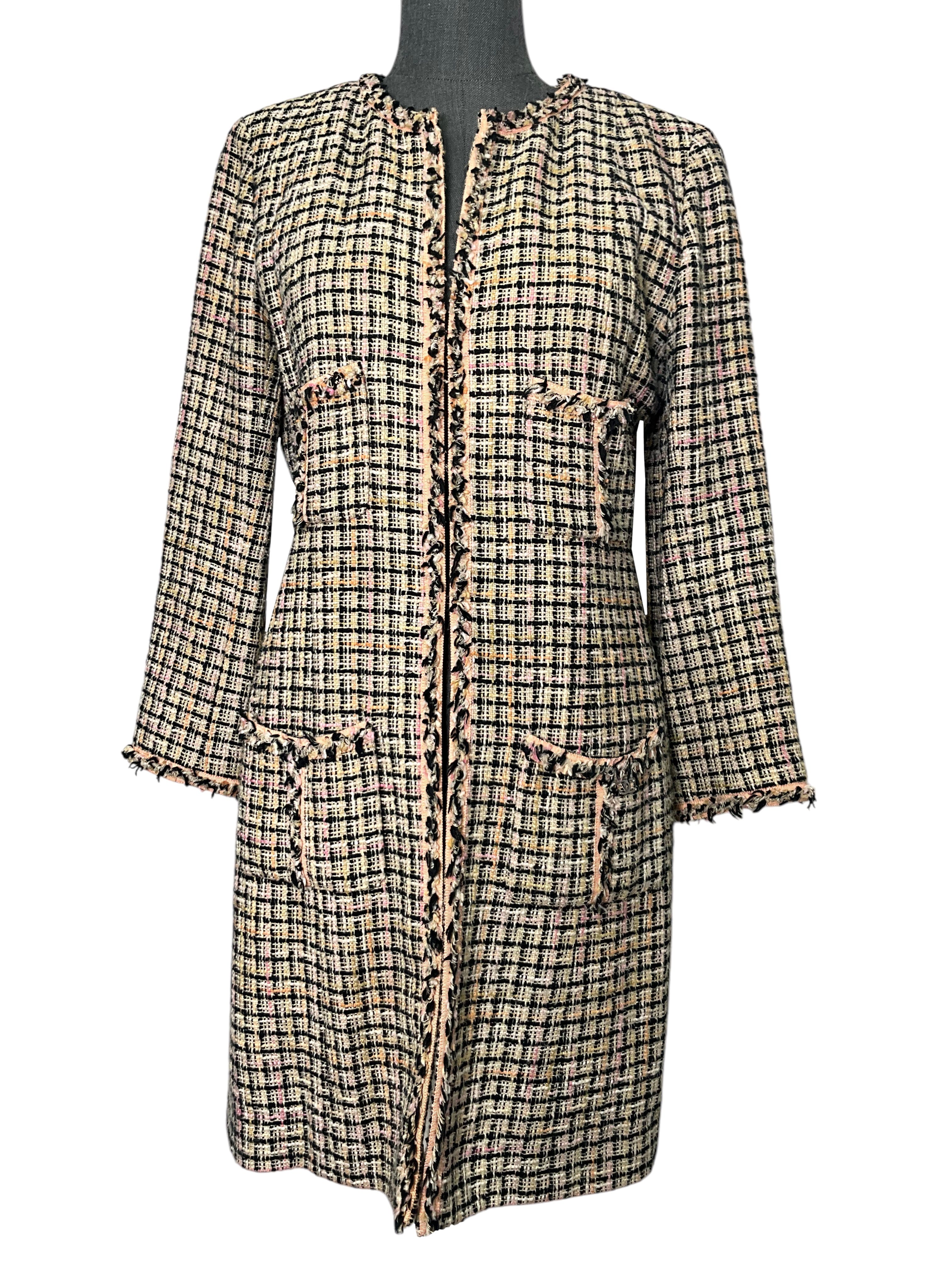 CHANEL 03P Frayed Tweed Duster Jacket Size L