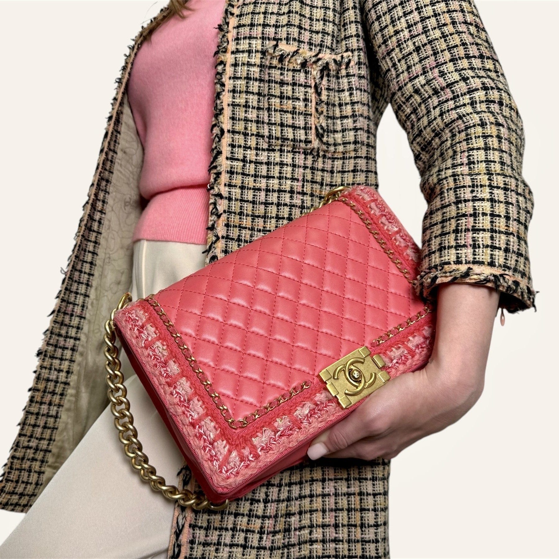 CHANEL 03P Frayed Tweed Duster Jacket Size L