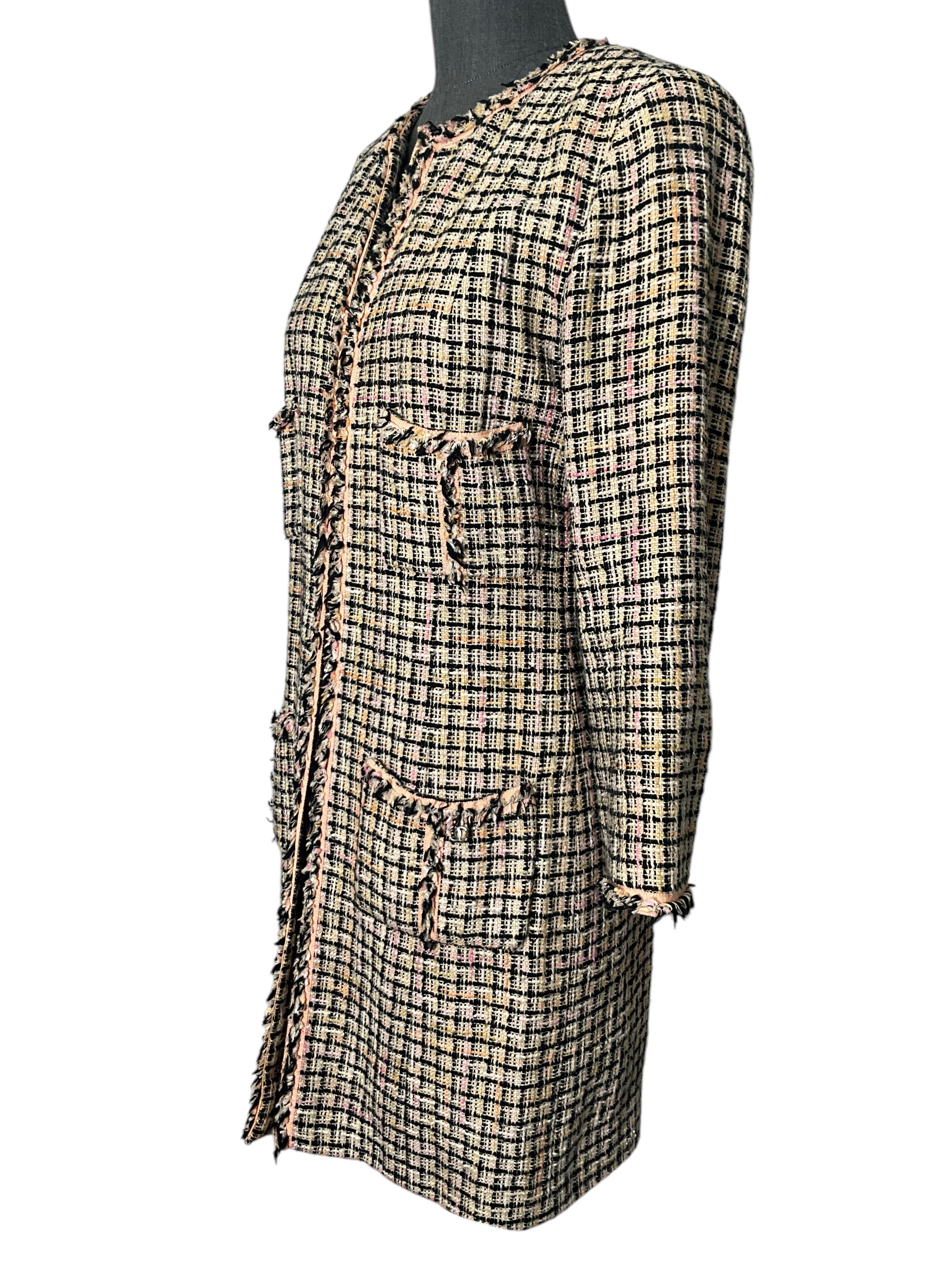 CHANEL 03P Frayed Tweed Duster Jacket Size L