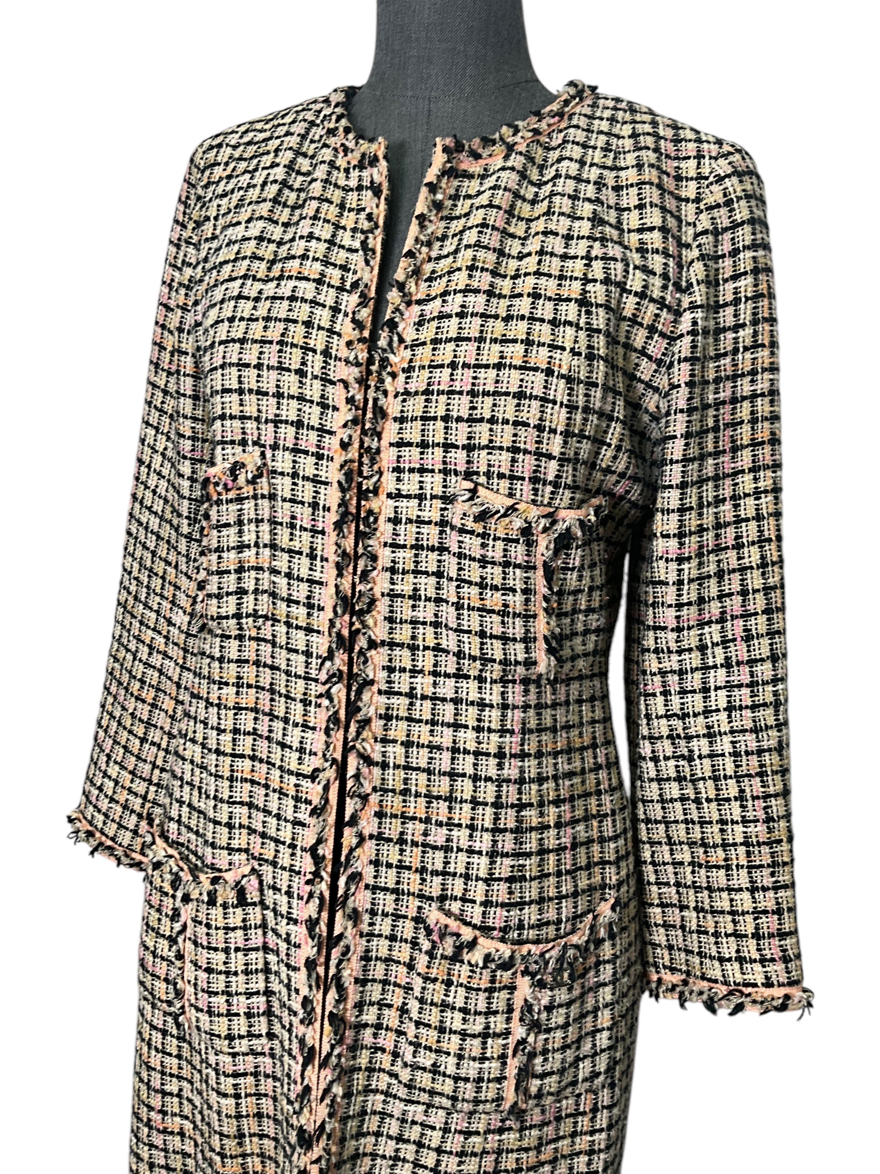 CHANEL 03P Frayed Tweed Duster Jacket Size L