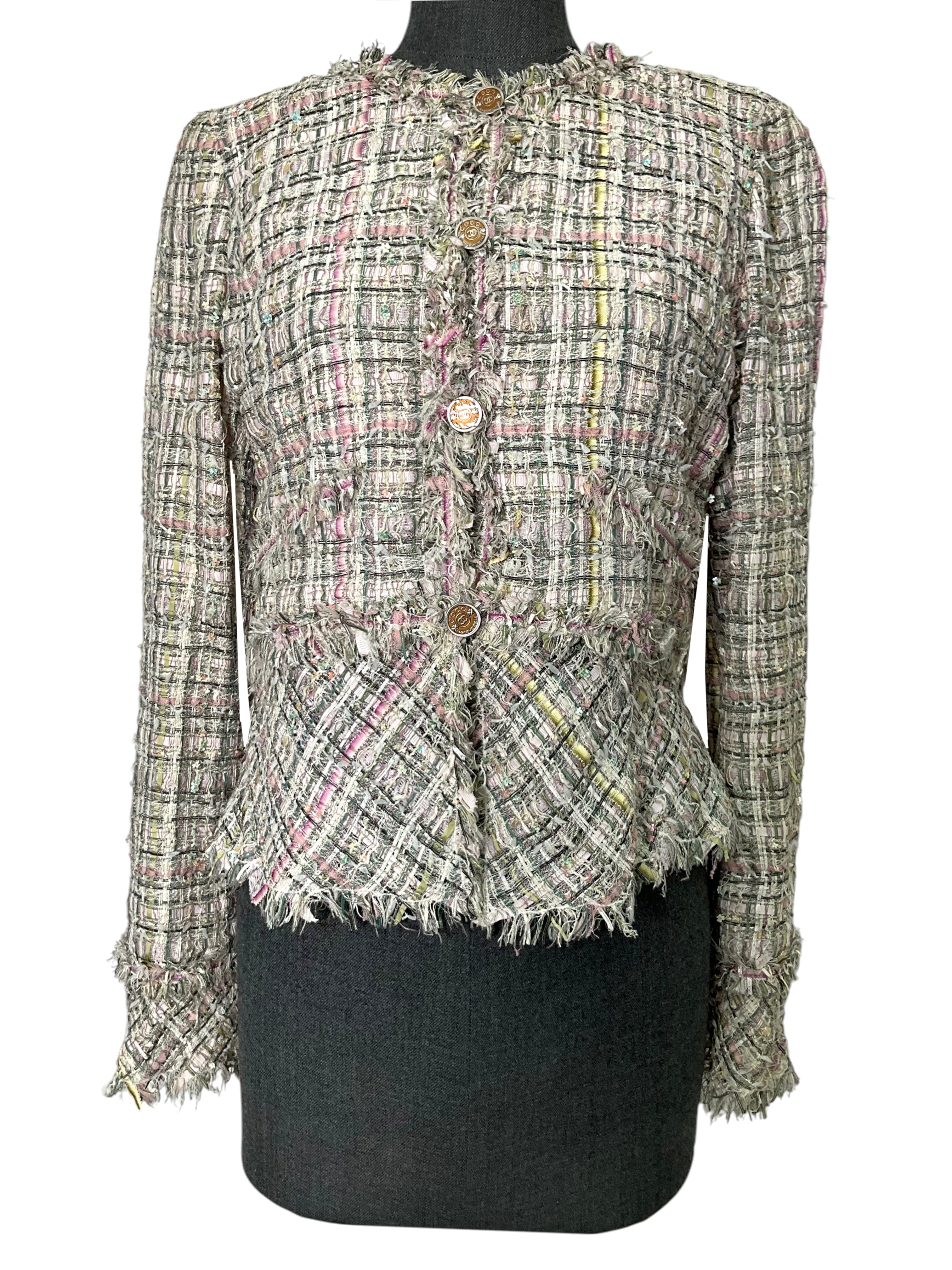 CHANEL 05P Frayed Trim Tweed Jacket Size L