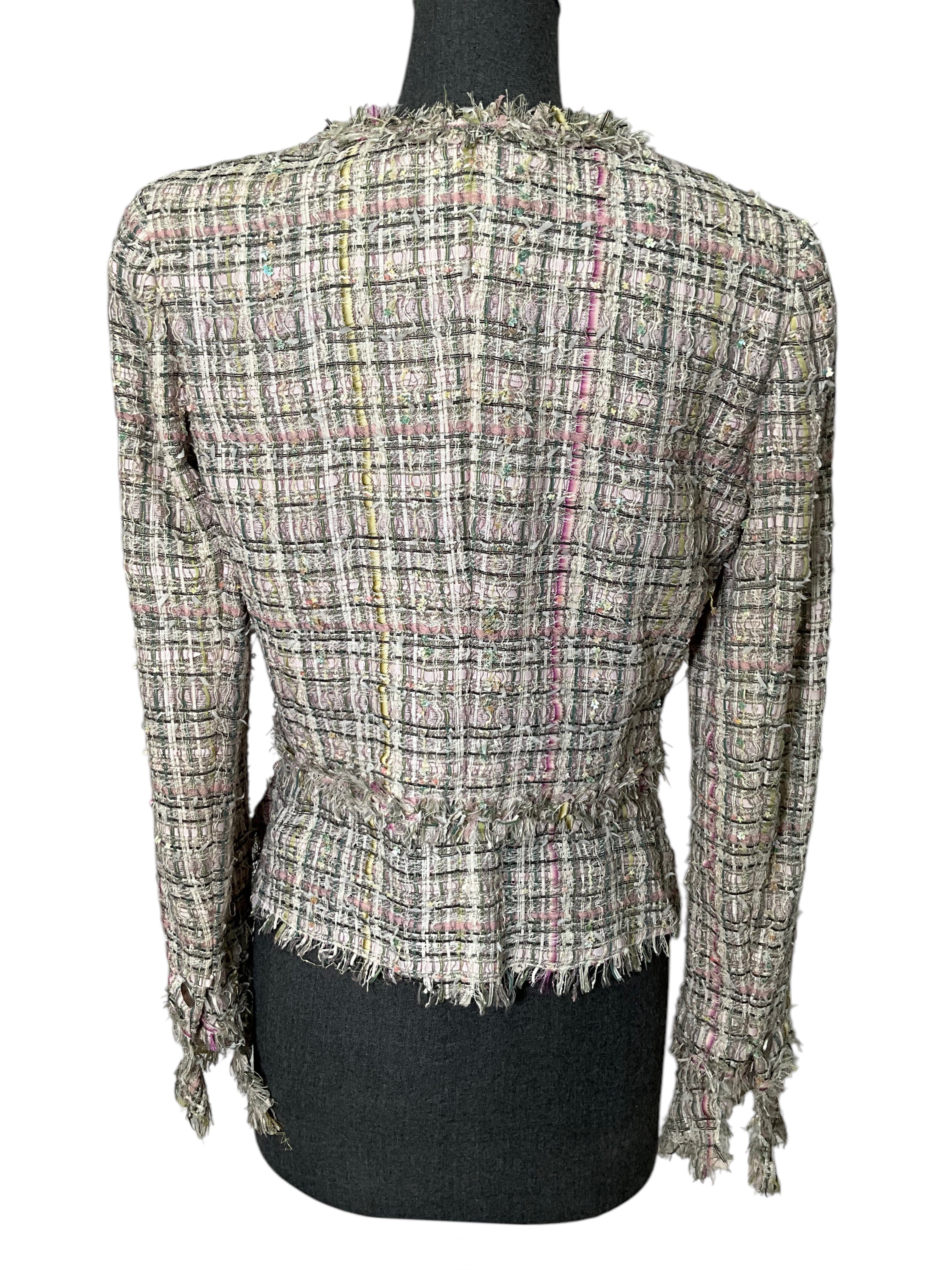 CHANEL 05P Frayed Trim Tweed Jacket Size L