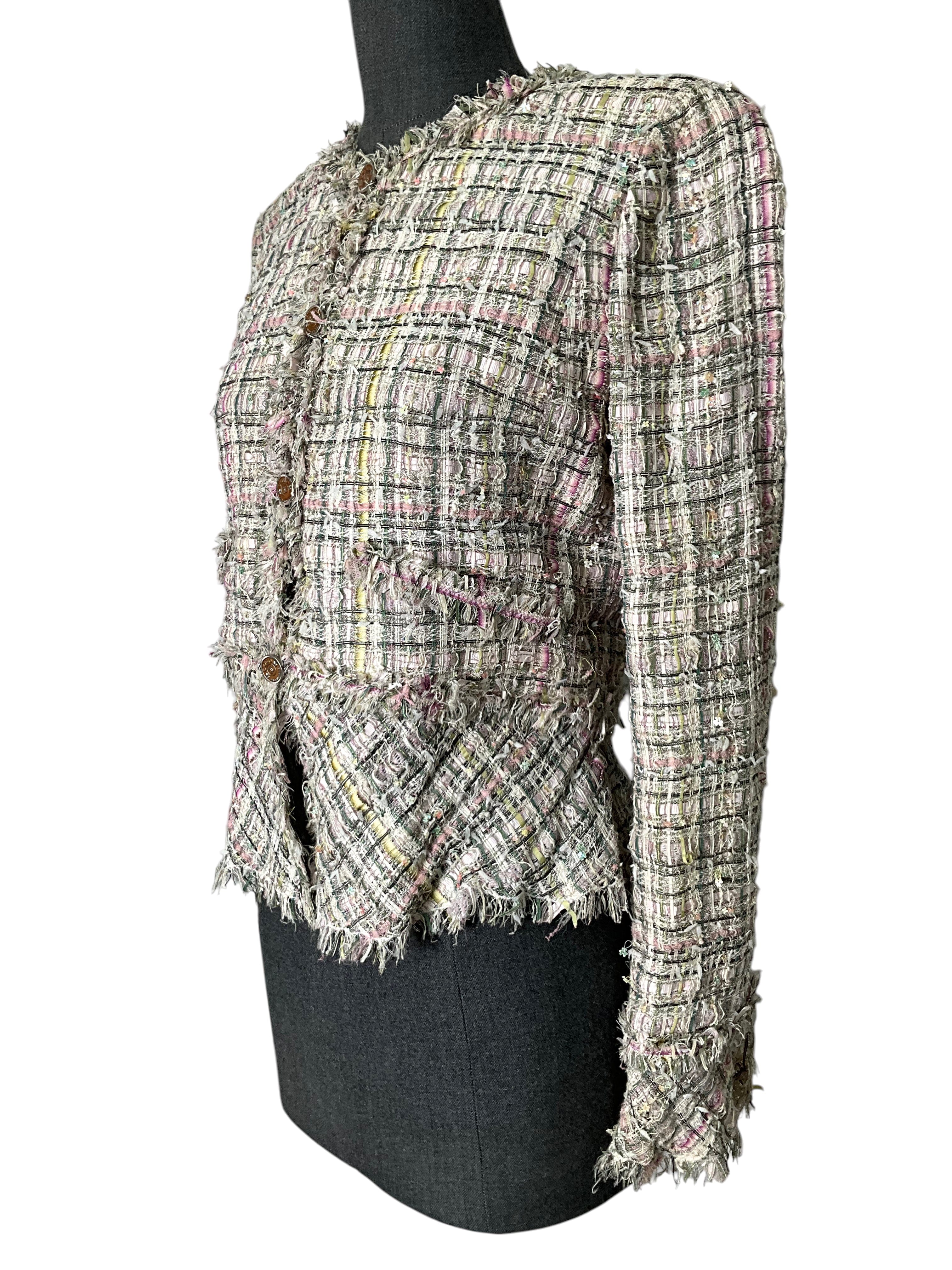 CHANEL 05P Frayed Trim Tweed Jacket Size L